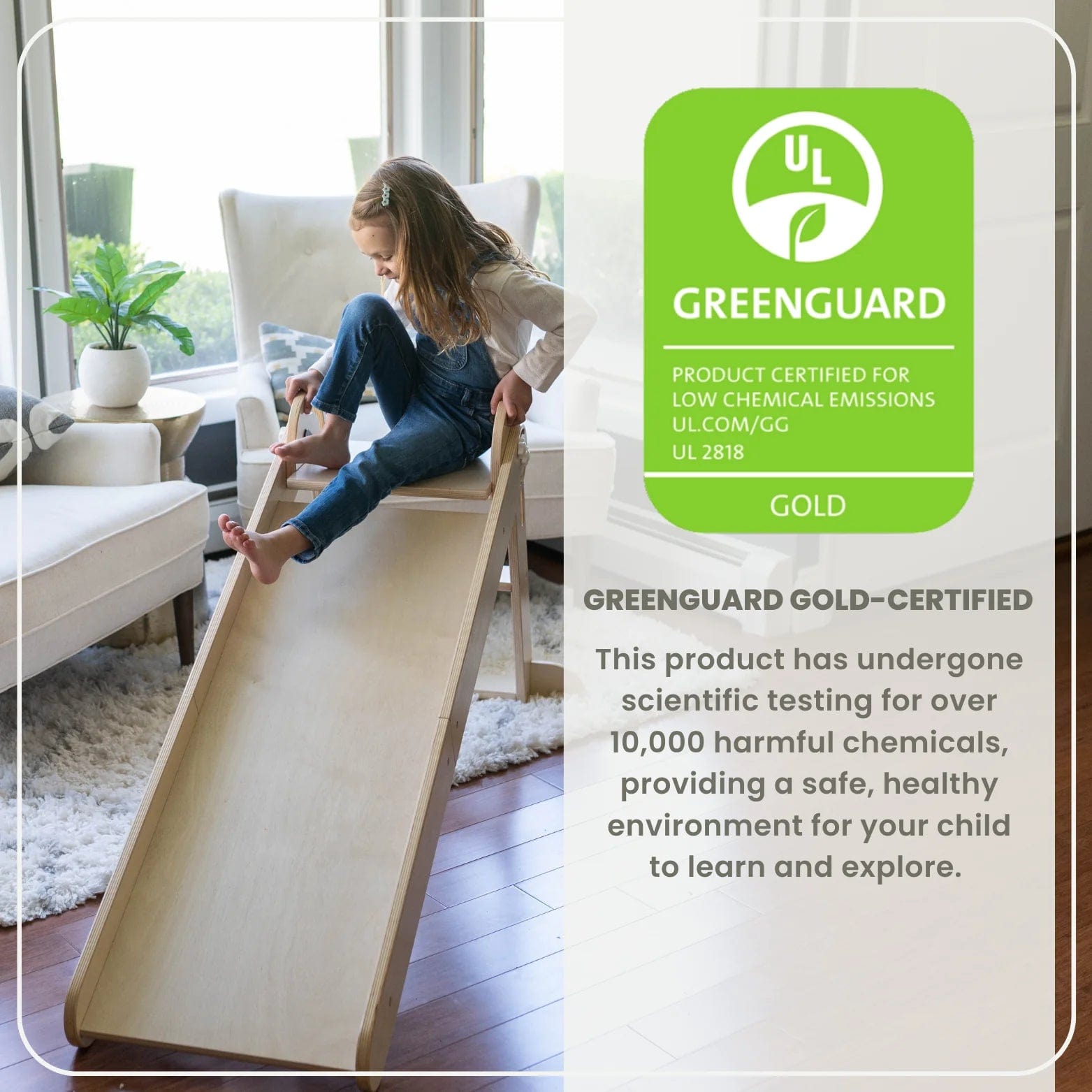 Little Partner 2-in-1 Folding Learn 'N Slide Natural Wood Toddler Slide & Climbing Toy - Perfect for Indoor Playroom & Backyard Fun