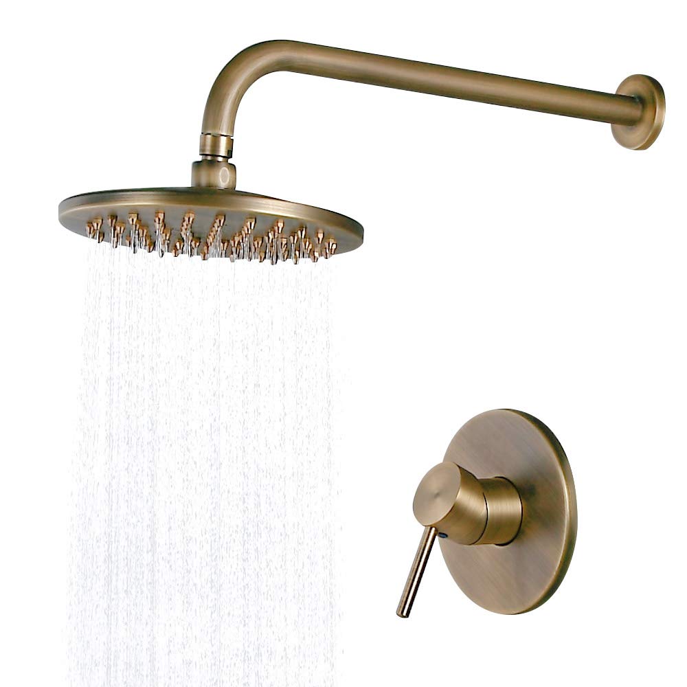 Antique Brass Rain Shower Head Set - 8 Inch Wall Mounted Waterfall Shower System with Concealed Valve & Trims for Luxurious Bathroom Upgrade | Perfect for Spa-Like Experience & Modern Home Decor