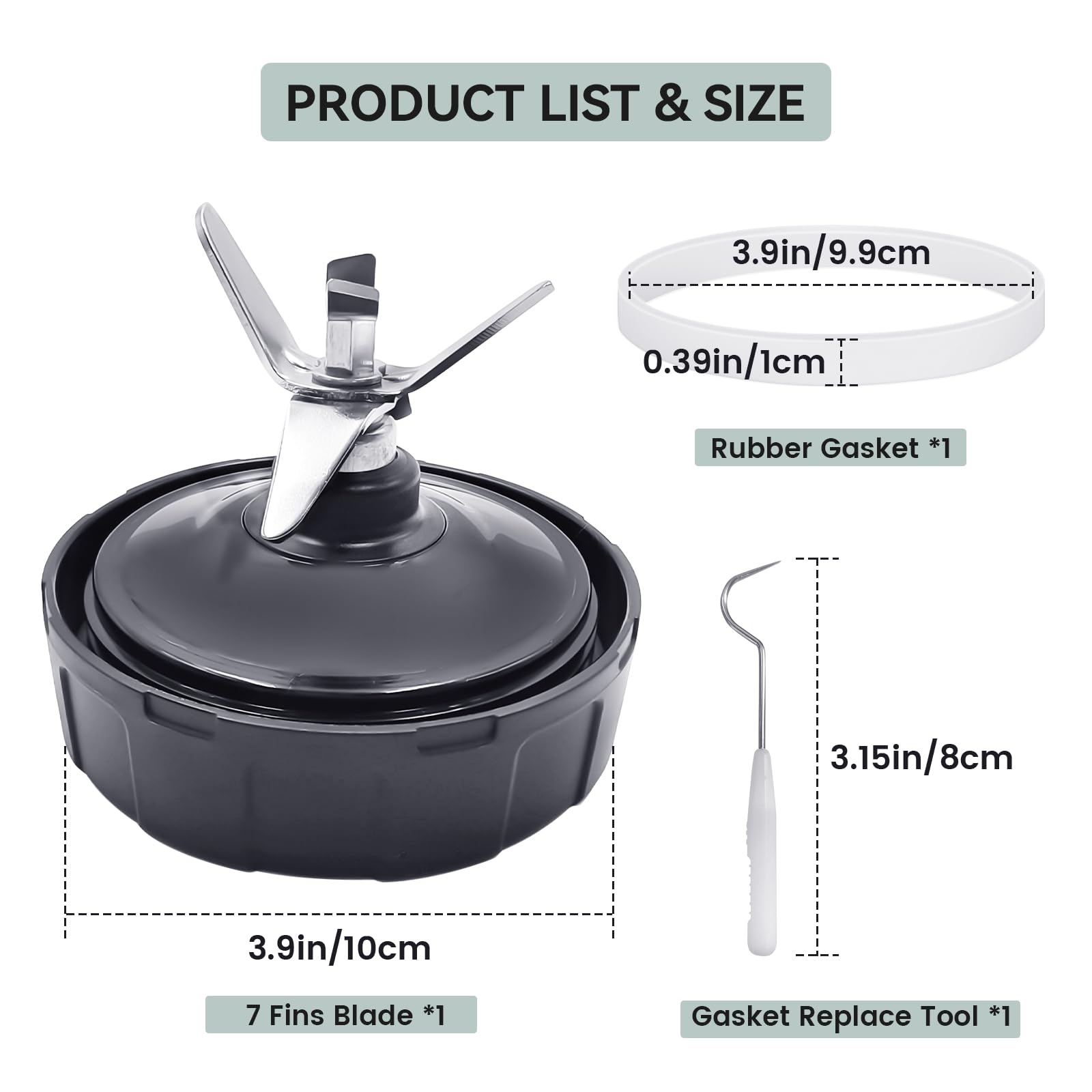 1 Pack Ninja Blender Replacement Blade - 7 Fins Stainless Steel Blender Blade with Rubber Gasket & High Speed Bearing - Compatible with Ninja BL480 BL482 BL682 BL642 NN102 Auto iQ Series - Perfect for Smoothies, Shakes & Food Prep