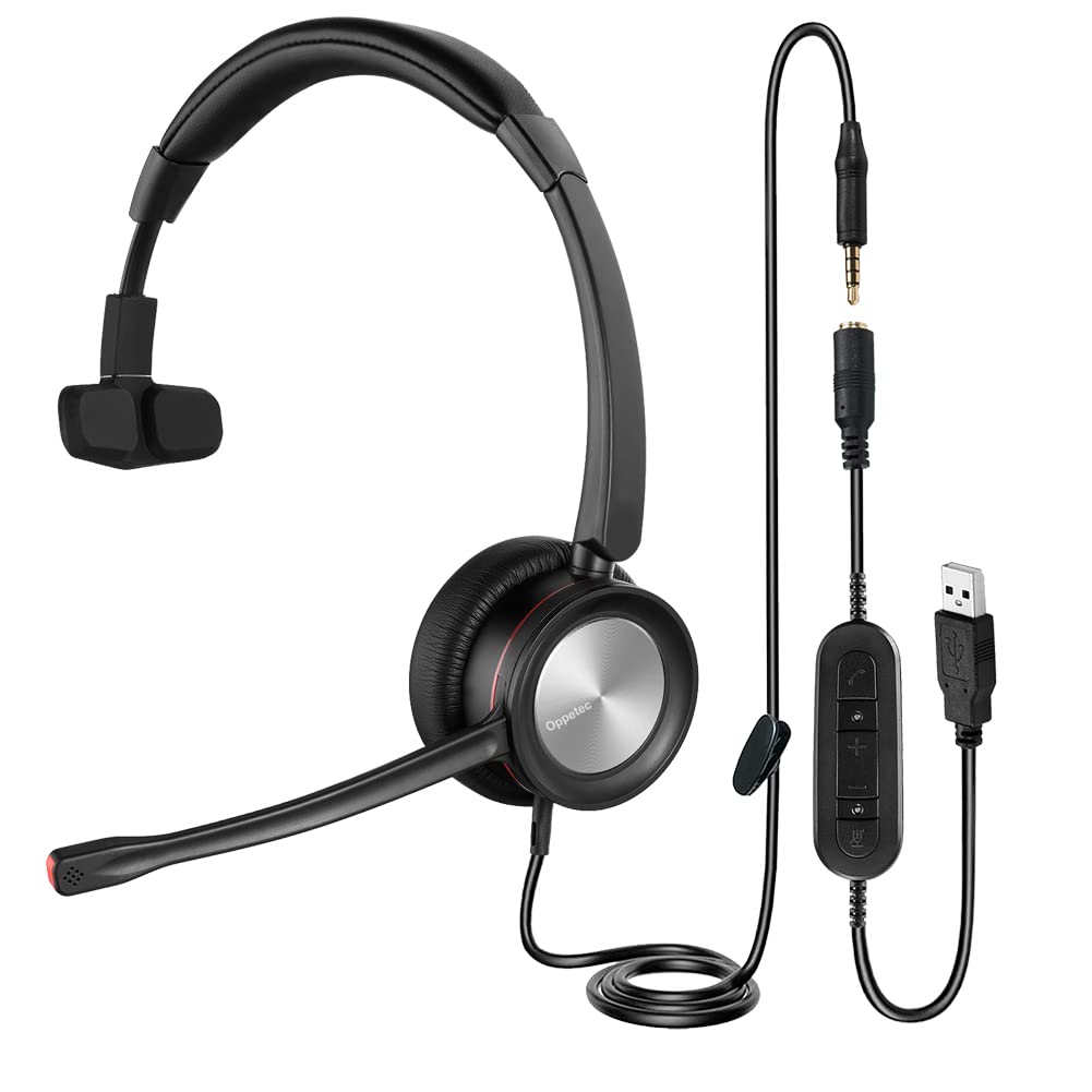 Oppetec 3.5mm Wired Headset with Microphone - Compatible with iPhone, Android Smartphones, PC, Laptop, Tablet - Noise Cancelling Earphones for Calls, Gaming, Online Classes & Office Work