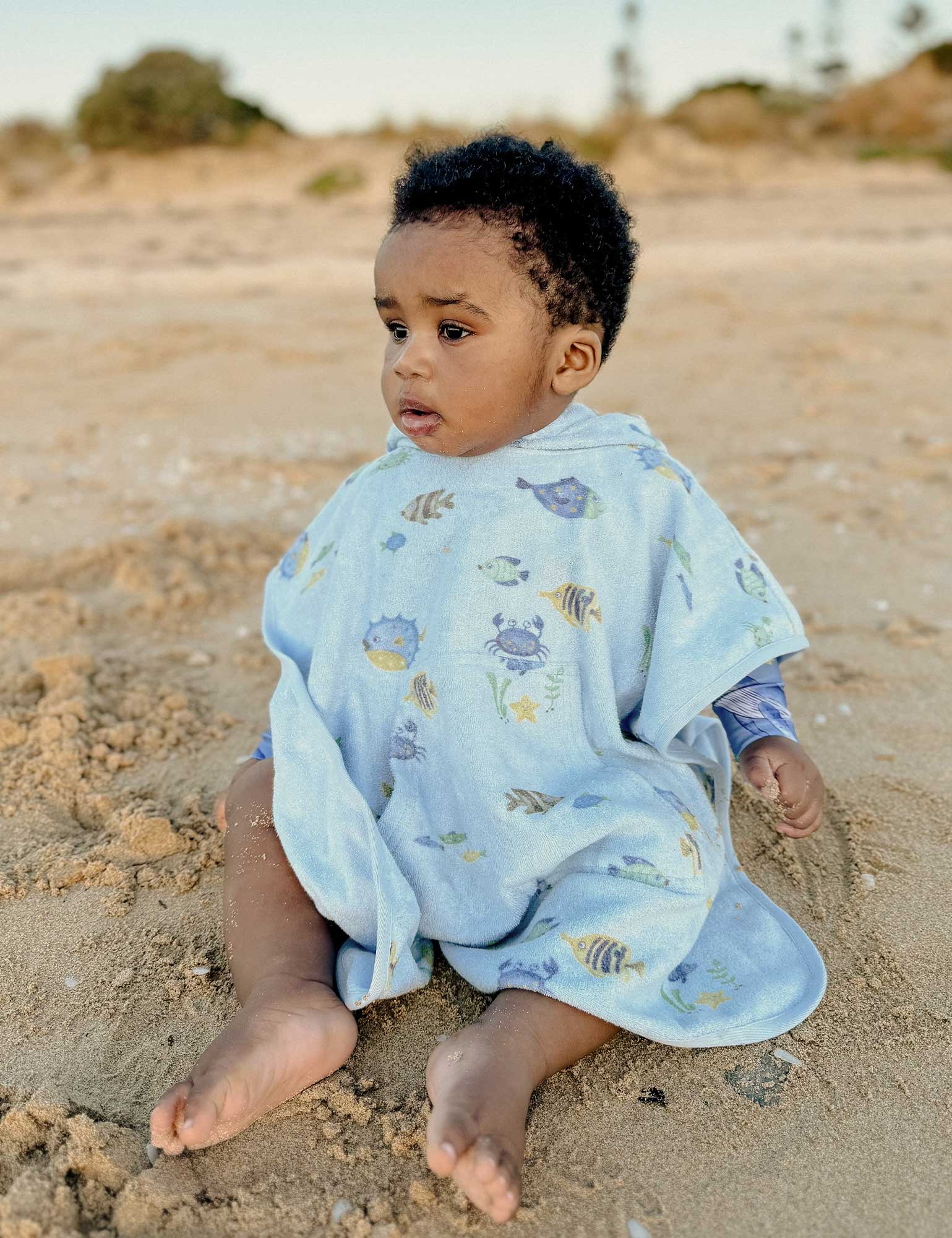 Purebaby Organic Cotton Hooded Baby Towel with Adorable Fish Design - Soft & Absorbent for Newborns, Infants & Toddlers - Perfect for Bath Time, Swimming & Beach Outings