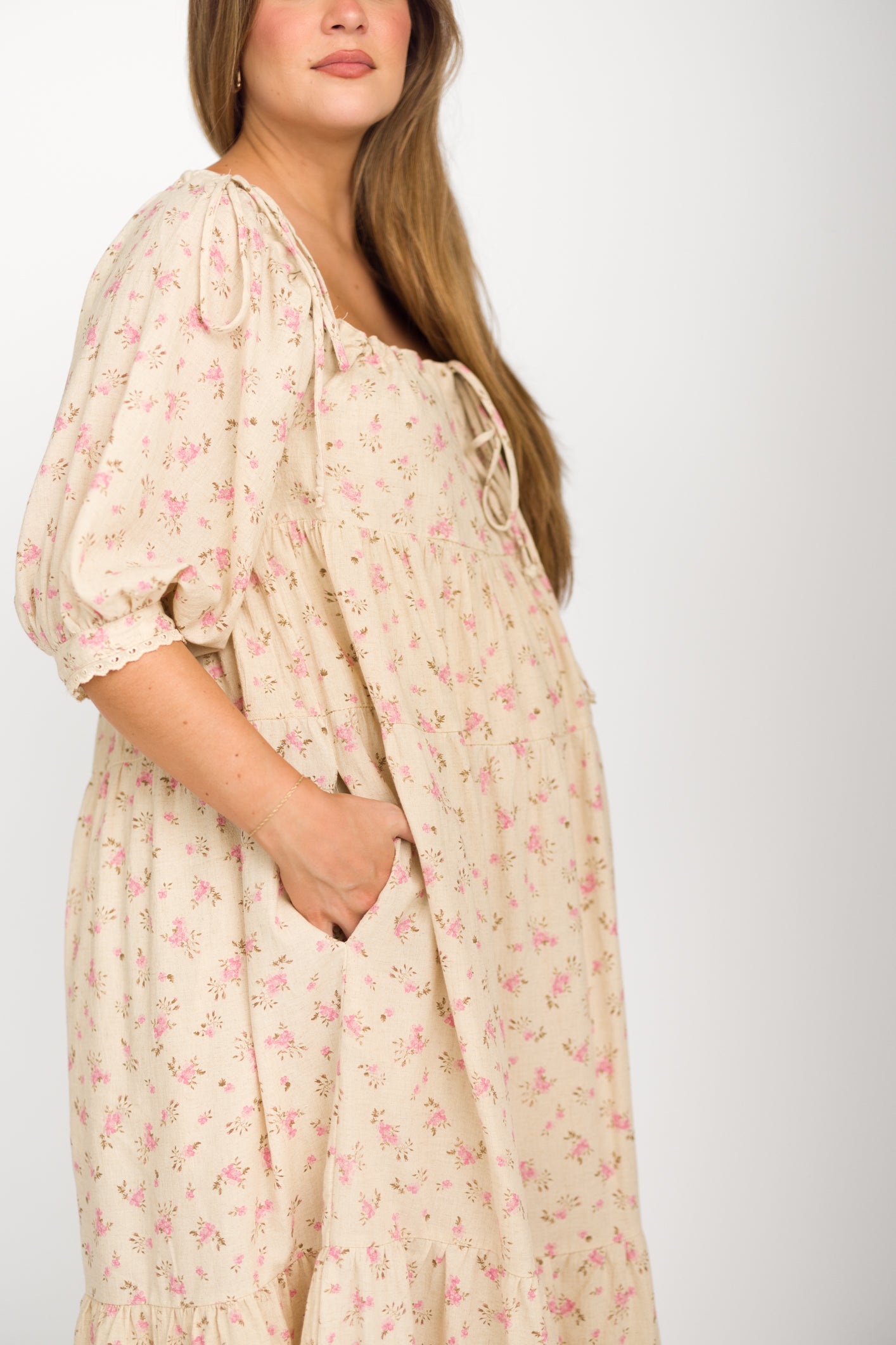 100% Cotton Maxi Dress for Women - Floral Print in Pink & Brown | Boho Summer Dress for Beach, Vacation & Casual Wear