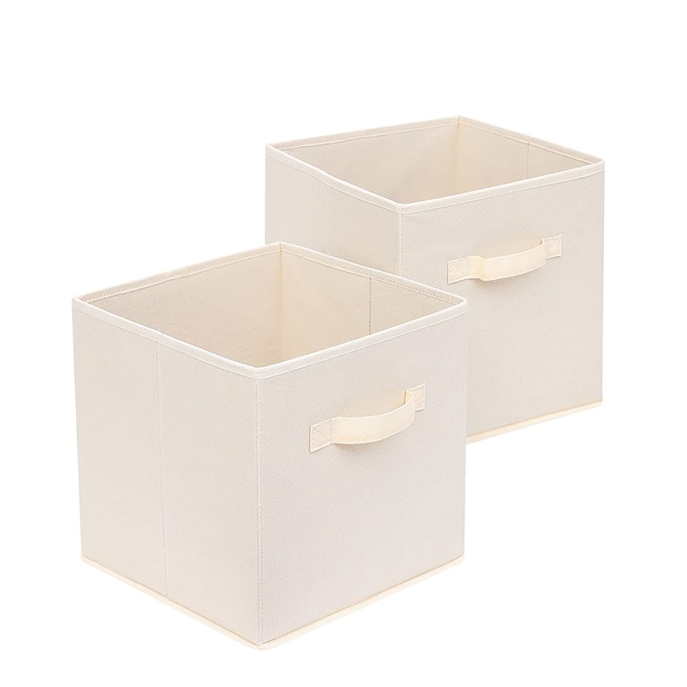 2 Pack Collapsible Fabric Drawer Storage Organizers with Handles - Foldable Closet Organizer Boxes for Clothes, Bras, Socks, Underwear, Ties, Scarves, Toys & Books - Beige - Perfect for Bedroom, Closet, Nursery & Office Organization