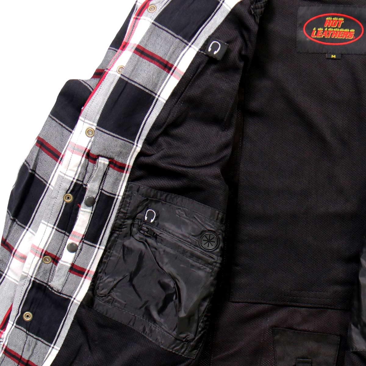 Hot Leathers JKM3001 Men's Red & White Flannel Motorcycle Shirt Jacket with CE Armor Protection - Large Size for Riding Comfort & Safety | Perfect for Bikers & Motorcycle Enthusiasts