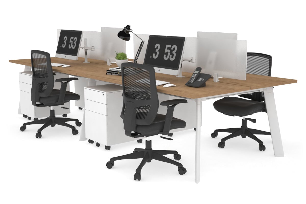 4-Person Workstation with White Frame - 1400L x 700W - Office Desk for Team Collaboration & Shared Workspace - Perfect for Open Offices, Coworking Spaces & Home Offices
