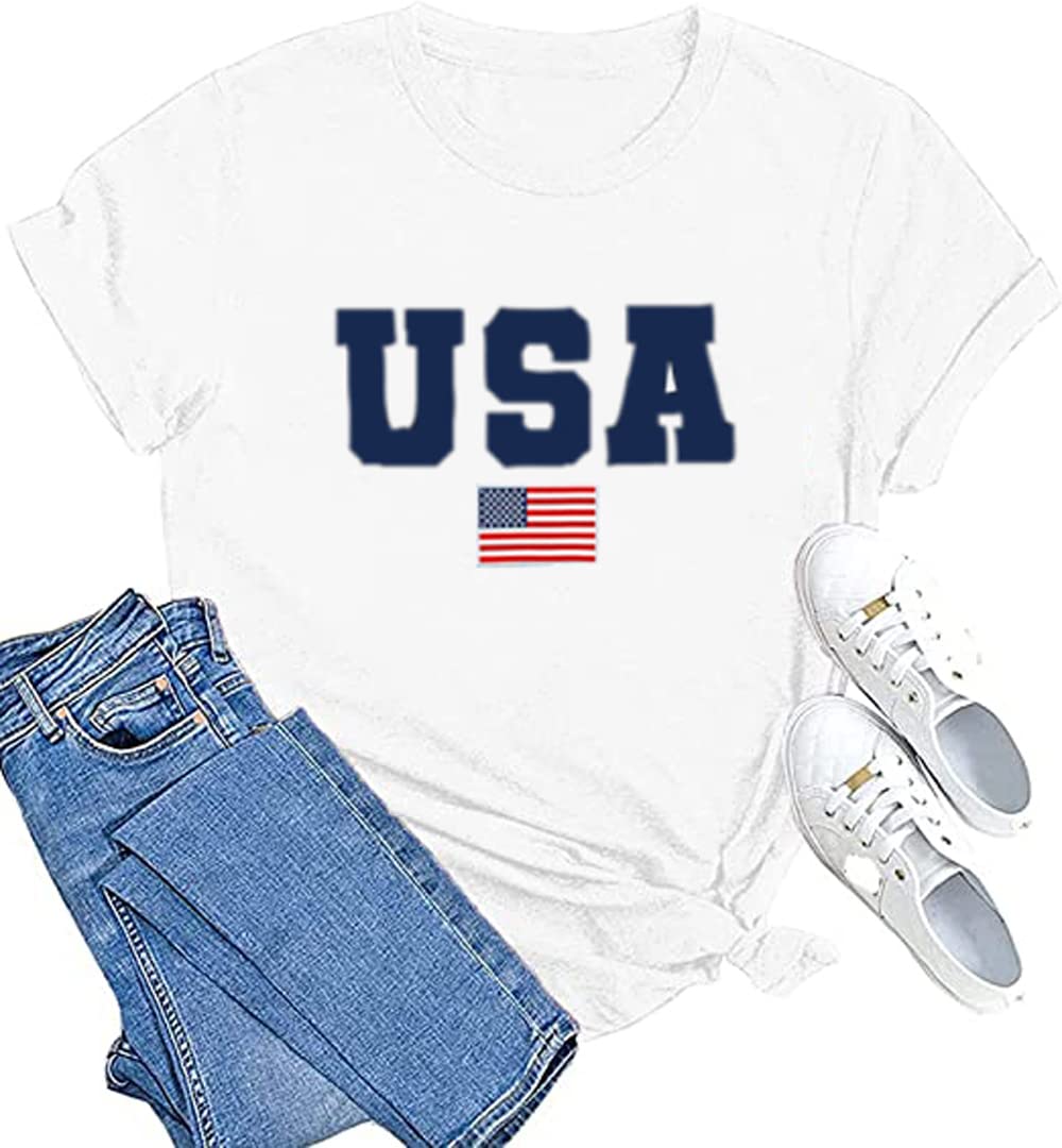 Women's 4th of July Patriotic Short Sleeve T-Shirts - Casual Loose Fit Summer Tops for BBQ, Beach & Independence Day Celebrations
