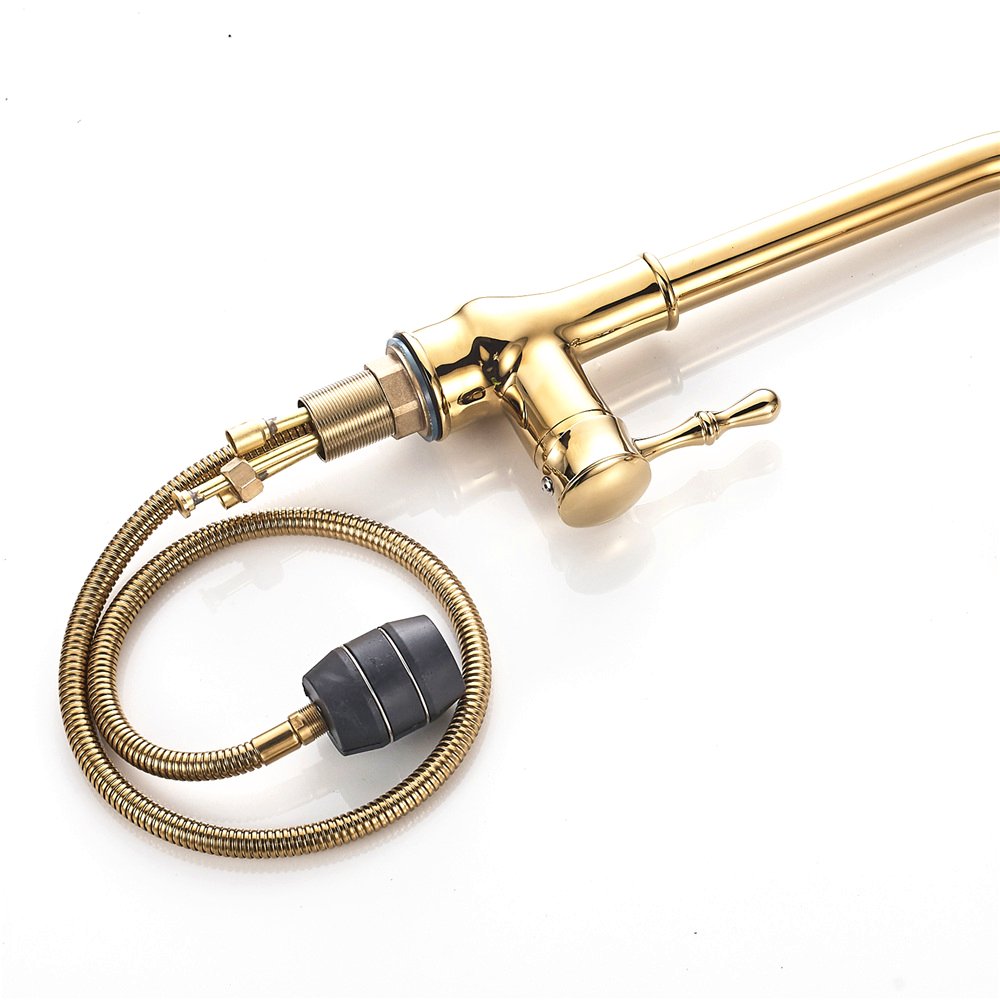 Gold Single Handle Pull Out Kitchen Faucet for Sink - Modern Sprayer Design