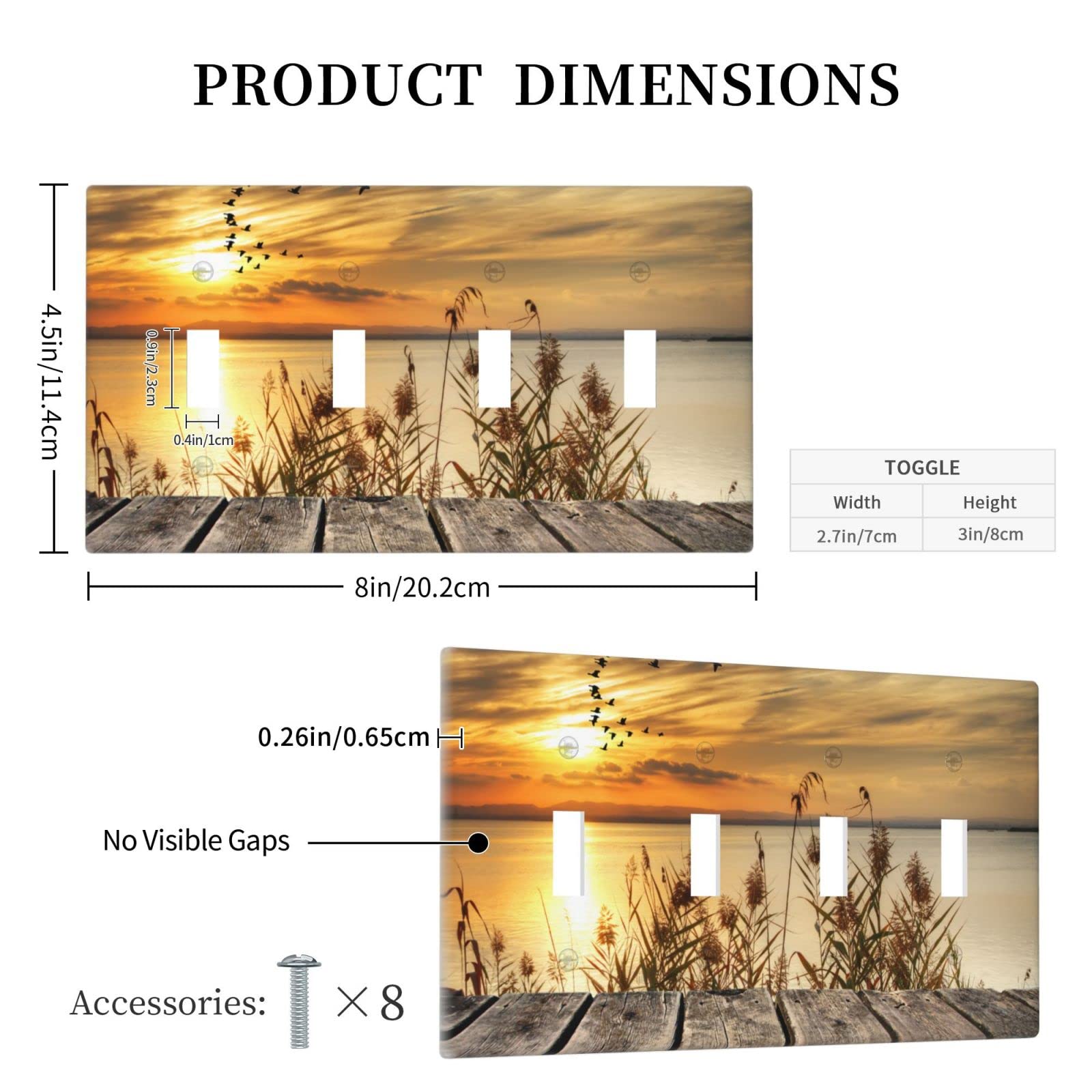 Fall Sunset Lake Light Switch Cover - Decorative 4-Gang Toggle Wall Plate (4.5 x 8 Inch) - Rustic Home Decor for Living Room, Bedroom & Cabin
