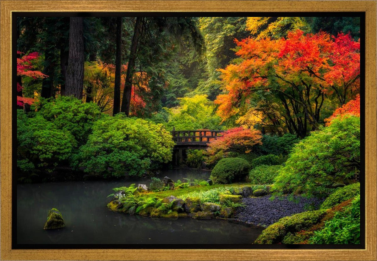 Premium Garden Bridge Canvas Wall Art - Hand-Painted Landscape Print for Home & Office Decor - Perfect for Living Room, Bedroom, or Office Spaces