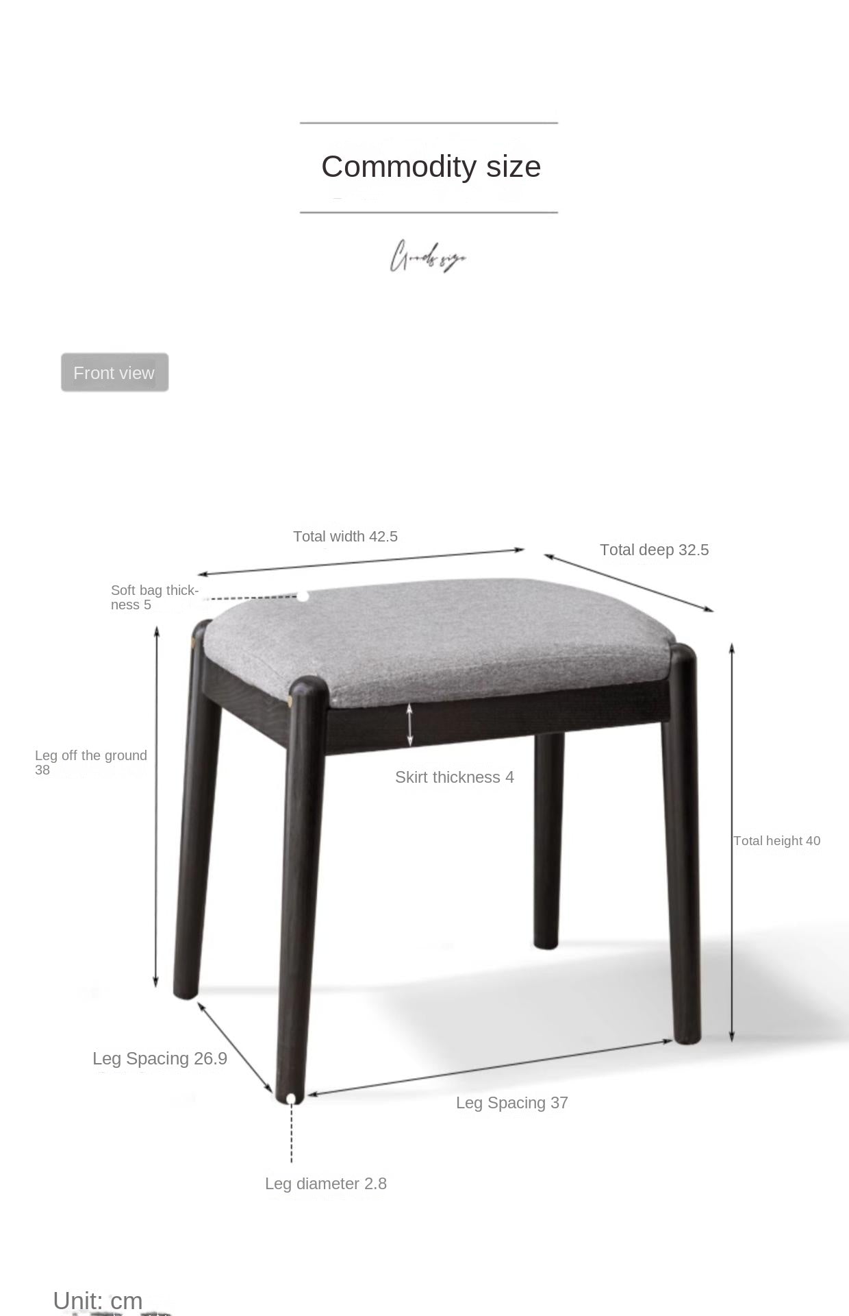 Solid Oak & Birch Wood Square Makeup Stool - Soft Padded Seat for Vanity, Dressing Room, and Bedroom Decor