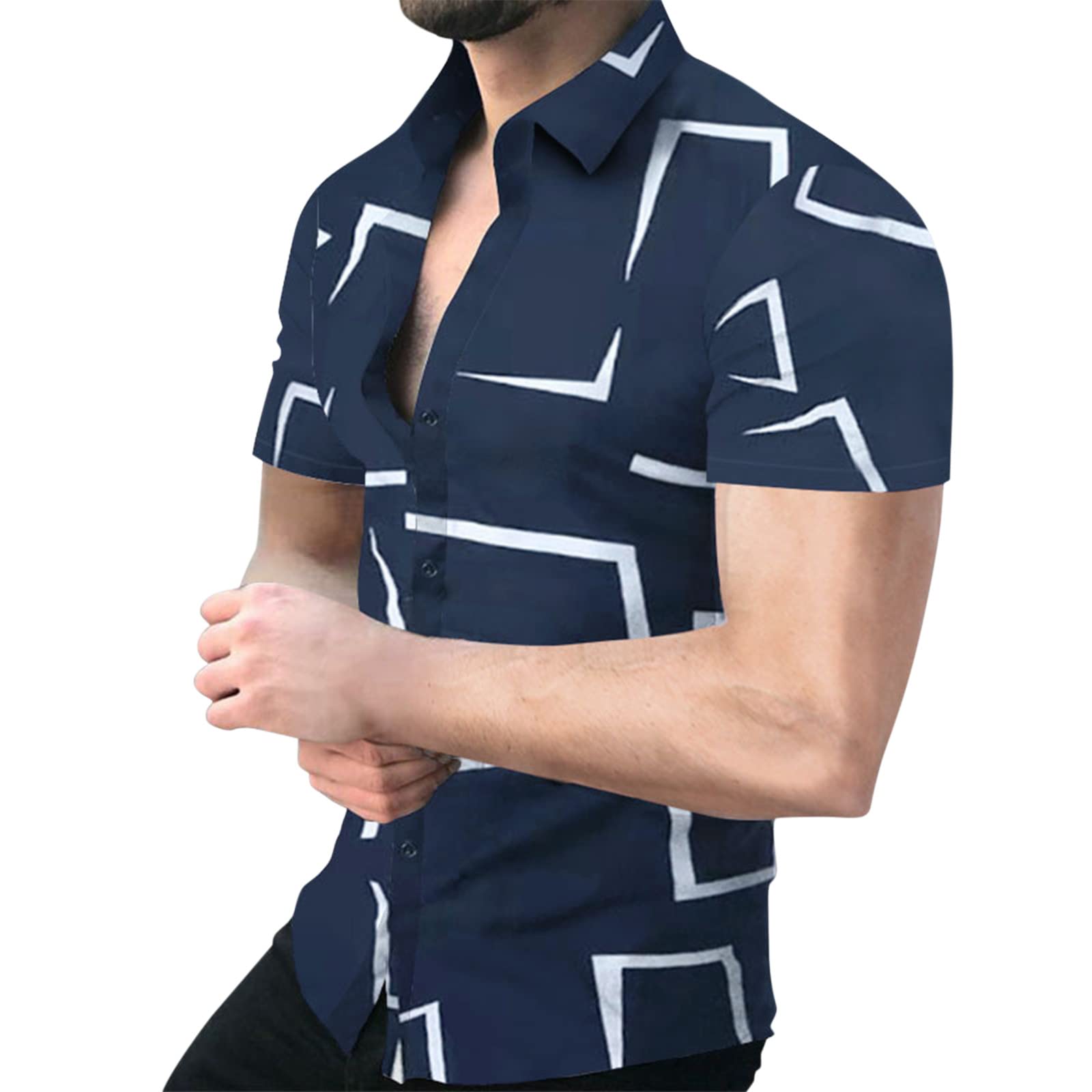 XXBR 2022 New Men's Slim Fit Dress Shirts - Breathable Fiber Short Sleeve Stretch Casual Button Down Shirts for Office, Business & Summer Wear