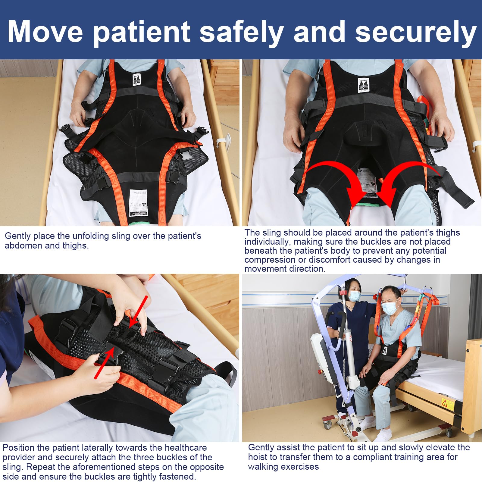 Professional Walking Assist Sling with 4-Way Stretch Fabric - 500lb Weight Capacity for Home & Hospital Use - Ideal for Mobility Training & Patient Recovery (Large)