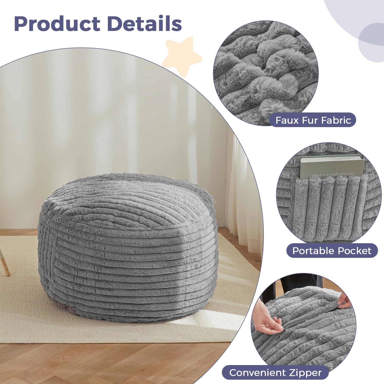 MAXYOYO Kids Bean Bag Chair Bed - Convertible Children's Bean Chair to Floor Mattress (Grey) | Perfect for Playrooms, Bedrooms & Reading Nooks