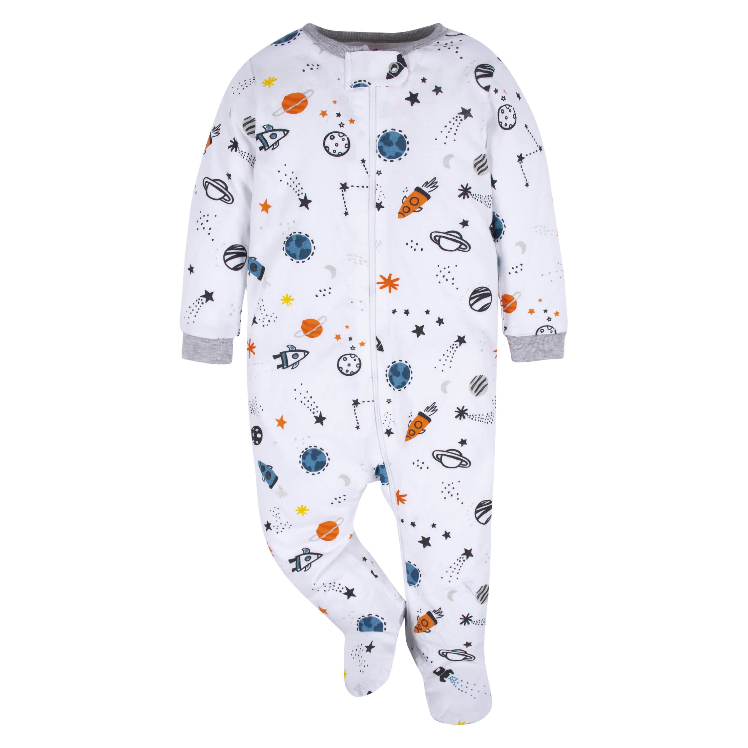 2 Pack Baby Boys Space Explorer Sleep 'N Plays - Astronaut Themed Footie Pajamas for Infants & Toddlers - Soft Cotton One-Piece Sleepwear for Nursery, Bedtime & Playtime