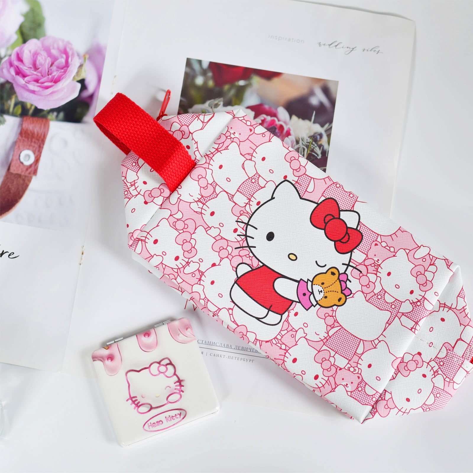 Cute Kitty Travel Cosmetic Bag - Large Capacity PU Leather Makeup Pouch with Zipper, Foldable Toiletry Organizer for Women & Girls | Perfect for Travel, Gym, and Daily Makeup Storage