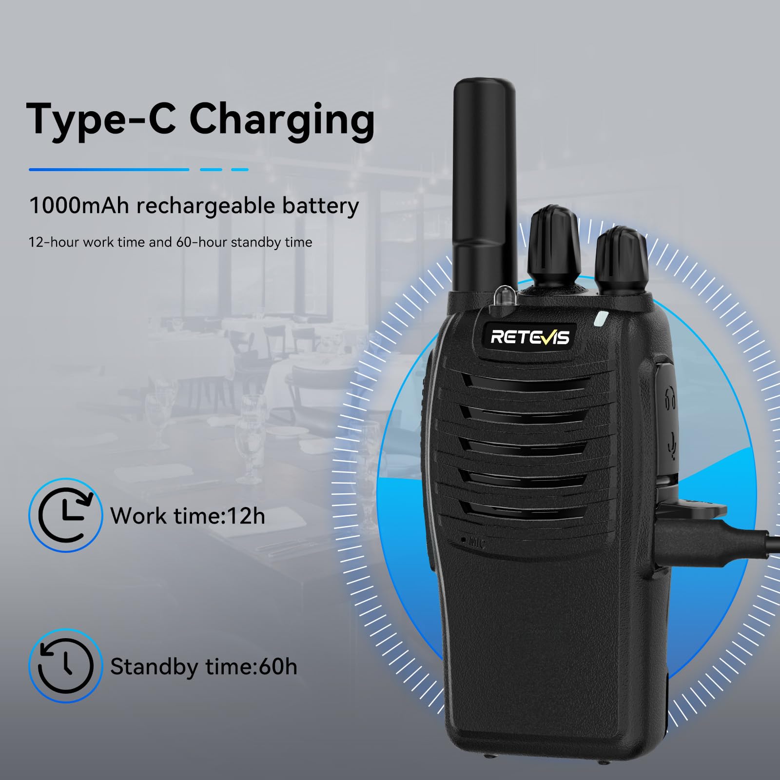 Retevis H777 Long Range Walkie Talkies - 16 Channel FRS Two Way Radios with Rechargeable Battery, Integrated Charging Base & Flashlight (6 Pack) - Ideal for Outdoor Adventures, Construction Sites, and Emergency Communication
