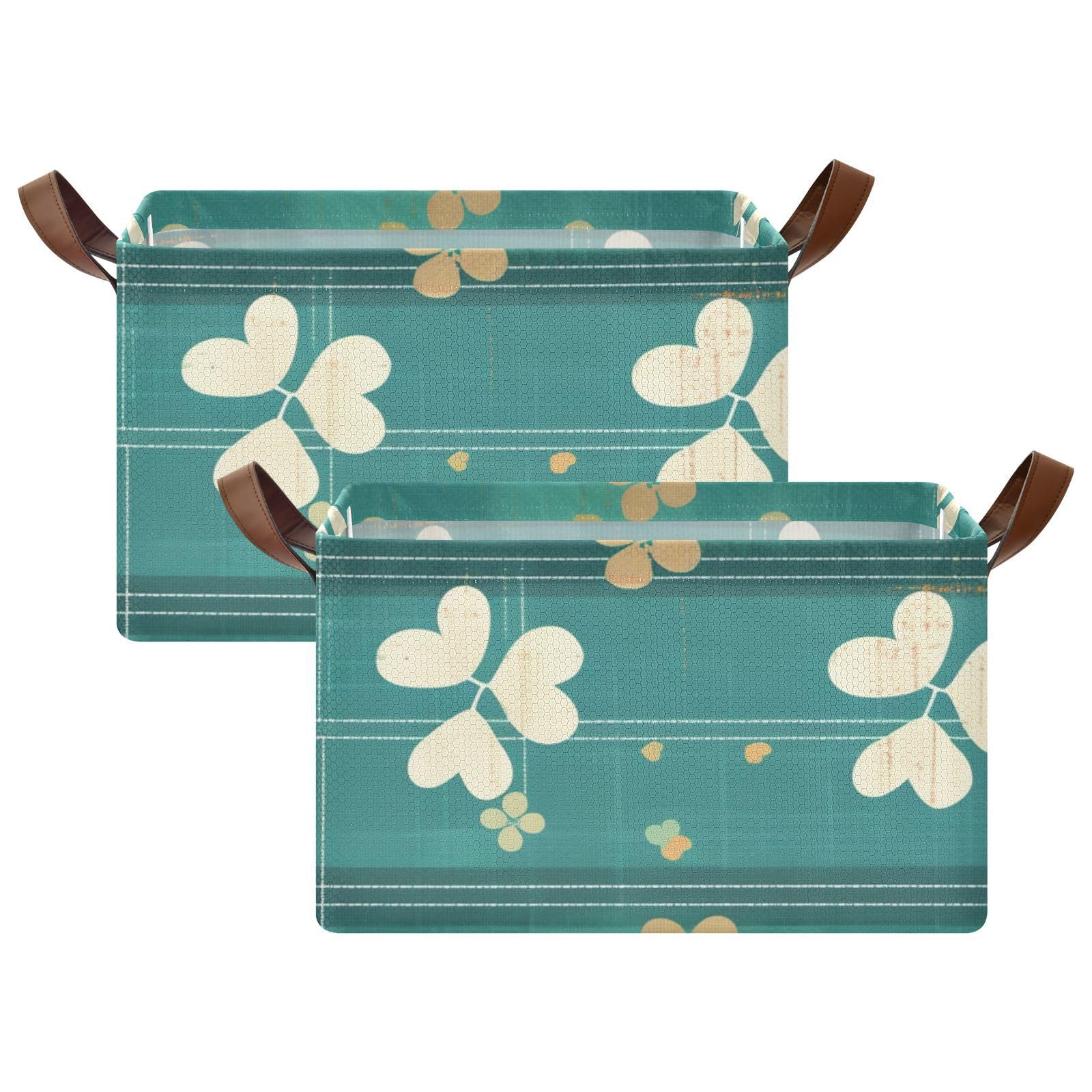 Clover Green Stripe Fabric Storage Bins with Handles - 2 Pack Cube Organizer for Shelves, Closet & Book Storage - Perfect for Home Organization, Nursery, Office & Kids Room Decor