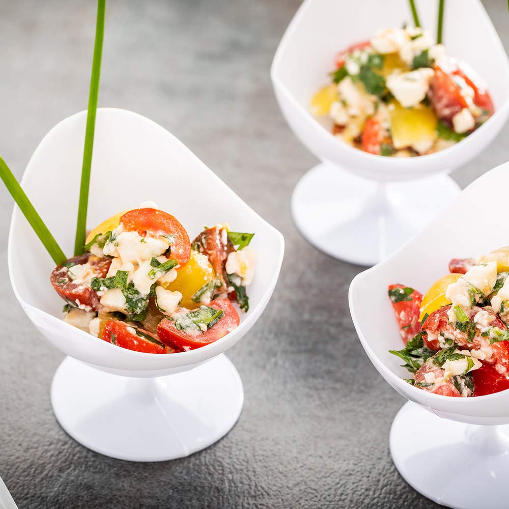 1.5 oz Disposable Mini Dessert Cups - 100 Pack White Plastic Parfait Bowls with Stem | Elegant Ball Chair Design for Appetizers, Snacks & Party Serving | Perfect for Catering, Restaurants & Home Entertaining