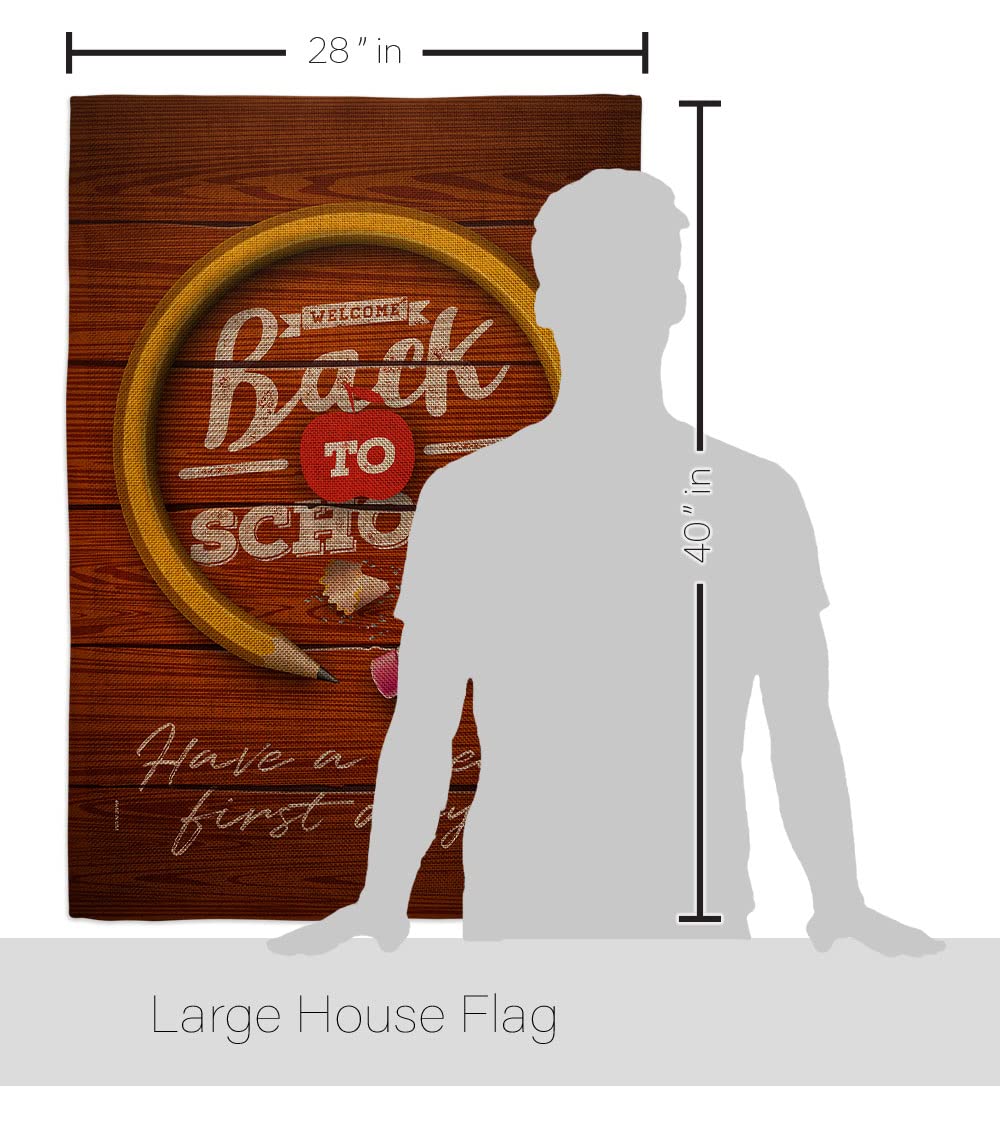 Breeze Decor First Day of School Burlap House Flag - Double-Sided Back to School Banner for Teachers & Students - Made in USA - Perfect for Classroom Decor, Yard Signs, and Teacher Appreciation Gifts