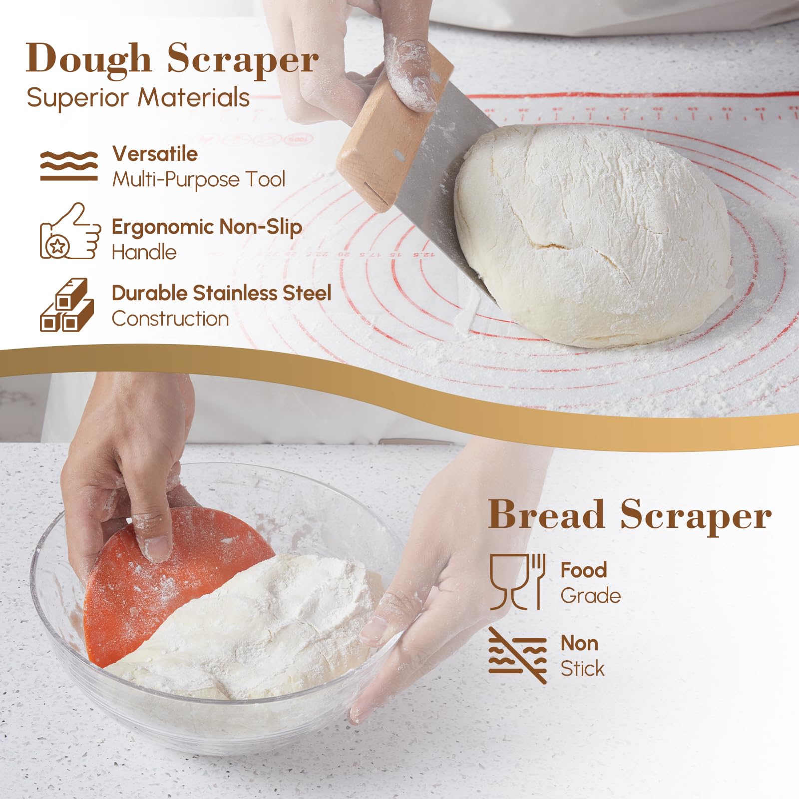 17-Piece Banneton Bread Proofing Basket Set - 9 & 10 Inch Round Sourdough Bread Proofing Baskets with Danish Whisk, Bowl Scraper, Dough Scraper & Bread Lame - Complete Bread Making Kit for Artisan Sourdough, Homemade Bread & Baking Enthusiasts