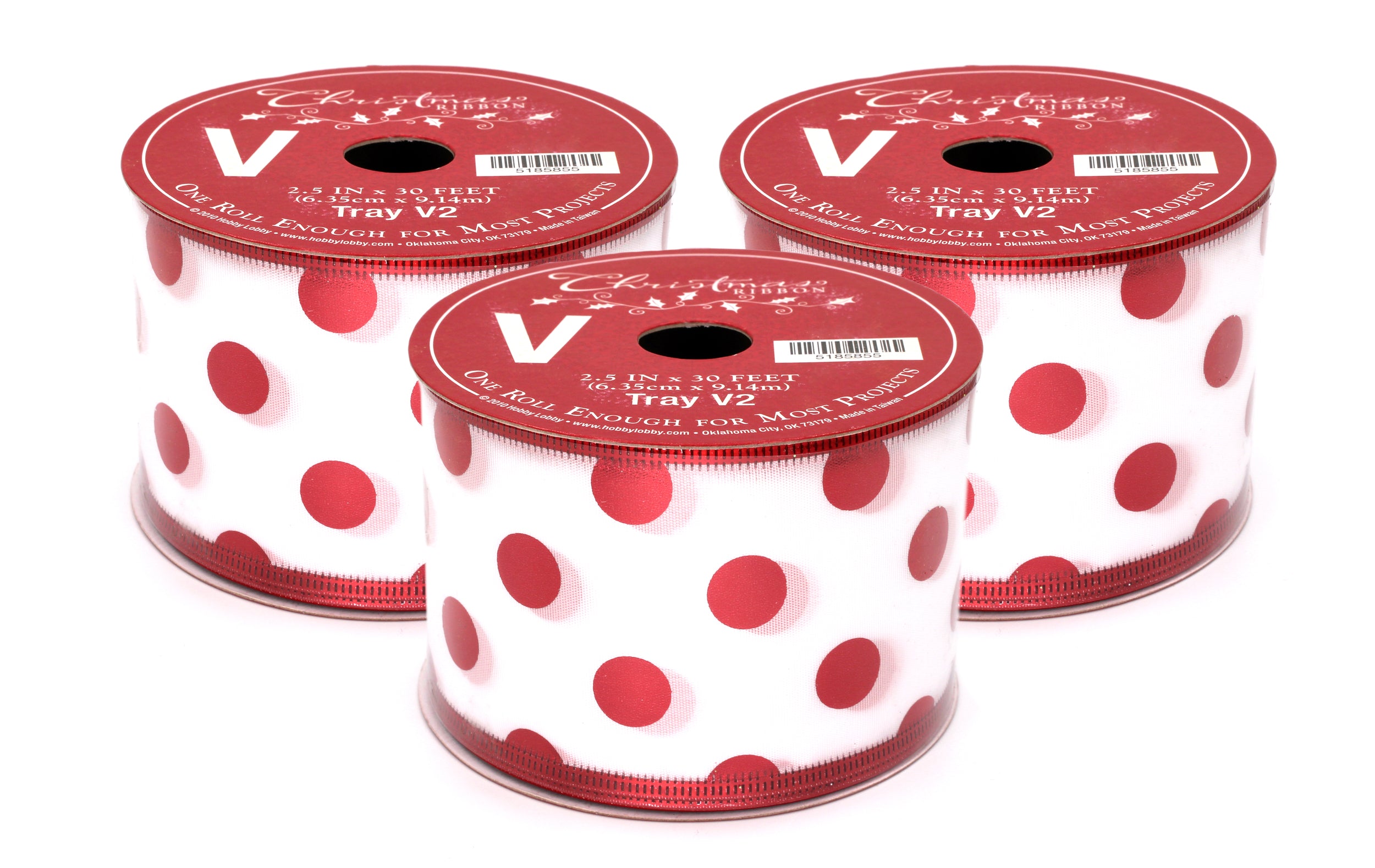 3 Pack of 30' White Ribbon with Shiny Red Polka Dots - Perfect for Gift Wrapping, Party Decorations, and DIY Crafts