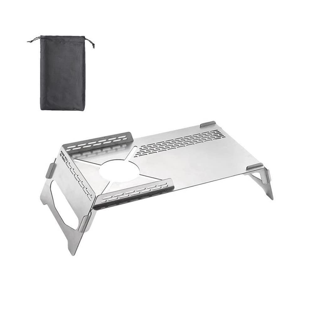 Portable Folding Camping Table with Heat Shield & Windshield - Lightweight Gas Stove Stand for Outdoor Cooking | Perfect for Camping, Picnics, Backpacking & RV Trips (Silver)