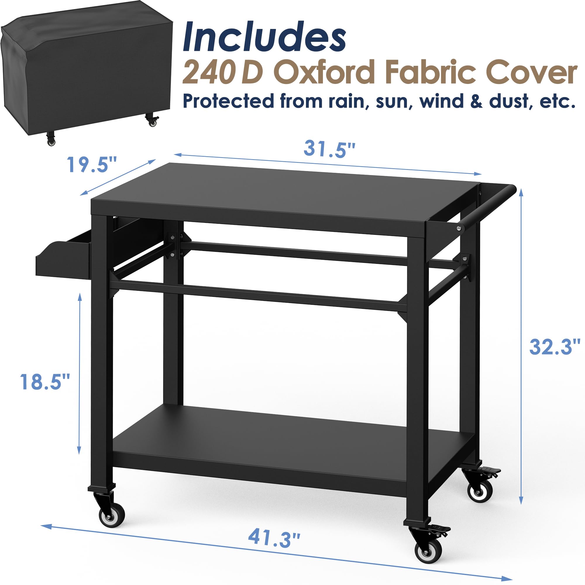Heavy Duty Xilingol Outdoor Grill Cart with Cover & Wheels - Portable BBQ Prep Table for Pizza Oven, Backyard Cooking, Camping & Parties | Patio, Garden & Tailgating Use