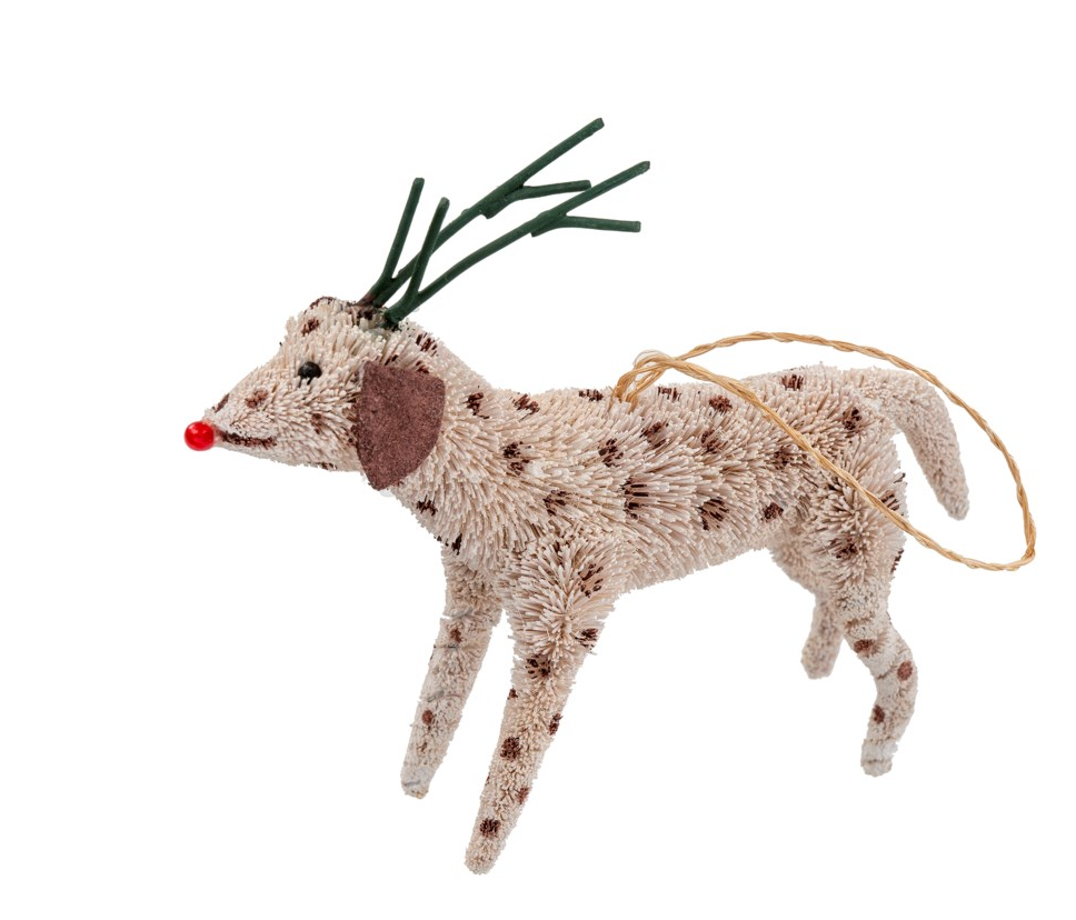 Red Nose Reindeer Christmas Brush Ornament - Handmade Holiday Decor for Tree, Wreath & Gift Wrapping | Perfect for Xmas Party, Home & Office Decoration