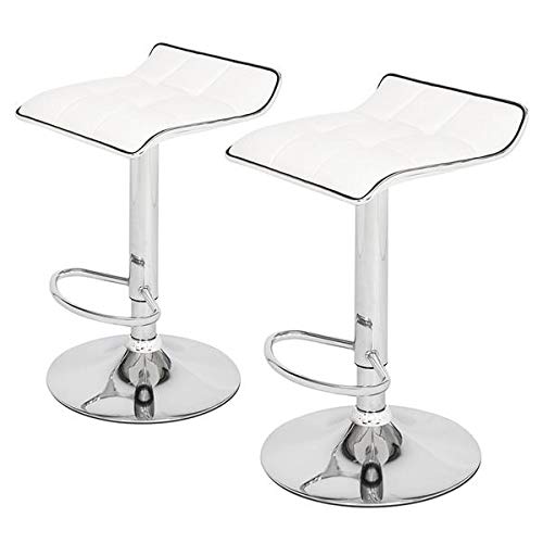 BOERLKY 2-Pack Soft Square Bar Stools with Curved Footrest - PU Fabric Upholstered in White - Perfect for Kitchen Islands, Breakfast Nooks & Home Bars