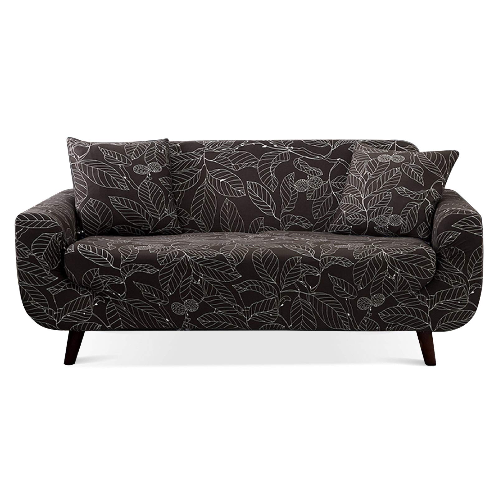 Lamberia Stretch Sofa Slipcover - Printed Couch Cover for 4-Seater Couches & Loveseats with 2 Pillow Cases (Coffee Leaves Design) | Waterproof, Anti-Slip Furniture Protector for Living Room, Bedroom, Office