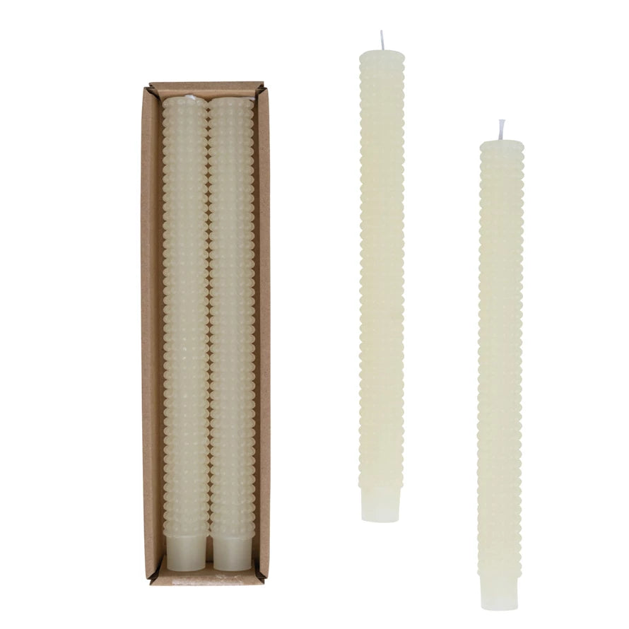Ivory Hobnail Taper Candles - Elegant Decorative Candles for Weddings, Dining Tables & Home Decor