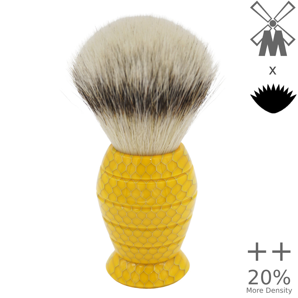 25mm Mühle STF XLarge Dense++ Synthetic Shaving Brush with AP Shave Co. Honey Hive Yellow Handle - Perfect for Wet Shaving, Grooming, and Beard Care