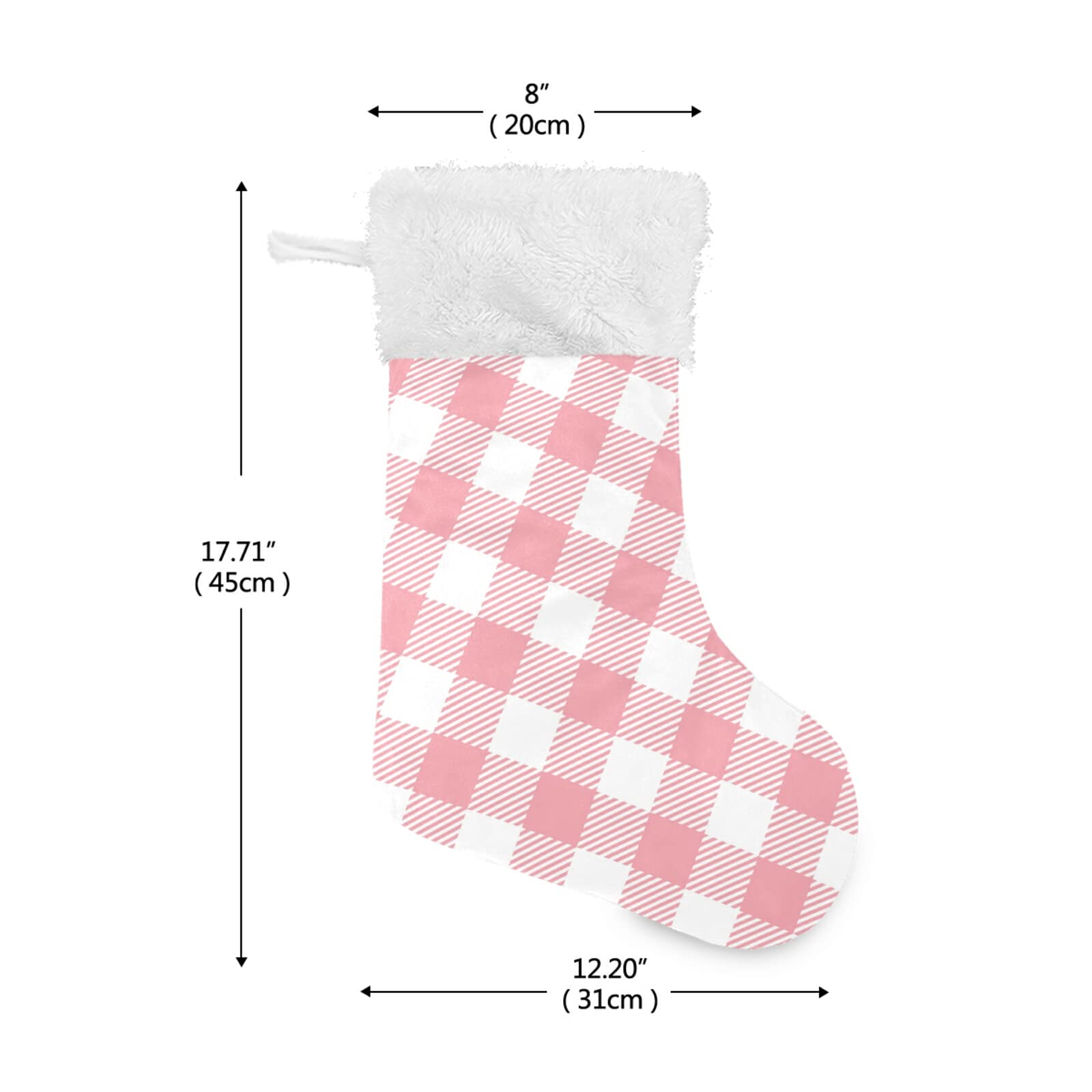 Personalized Pink Buffalo Plaid Christmas Stockings with Snowflake Design - 18 Inch Large Holiday Stockings for Xmas Decor, Family Party, Fireplace Mantel & Festive Gift Giving (Set of 2)