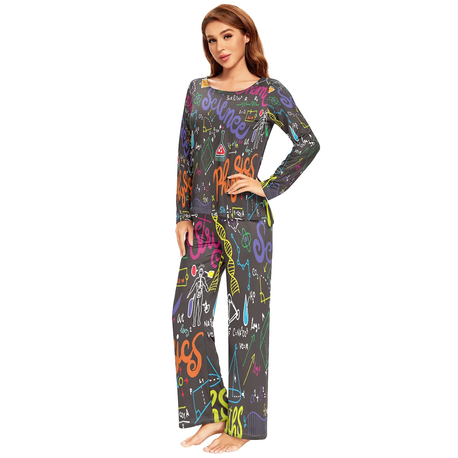 ALAZA Women's 2-Piece Long Sleeve Pajama Set with Physics & Math Formulas - Soft Sleepwear, Cozy Nightwear & Lounge Outfit for Science Lovers | Perfect for Relaxing, Studying or Gift for Nerdy Friends
