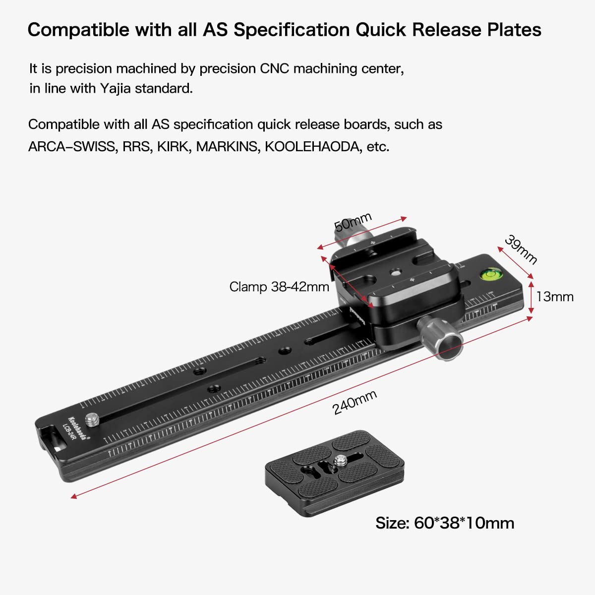 Koolehaoda 240mm Quick Release Plate Clamp Adapter Rail Nodal Slide Bracket - Arca Swiss Compatible for DSLR Camera Tripod Ballhead | Perfect for Panoramic Photography, Time-Lapse & Vlogging