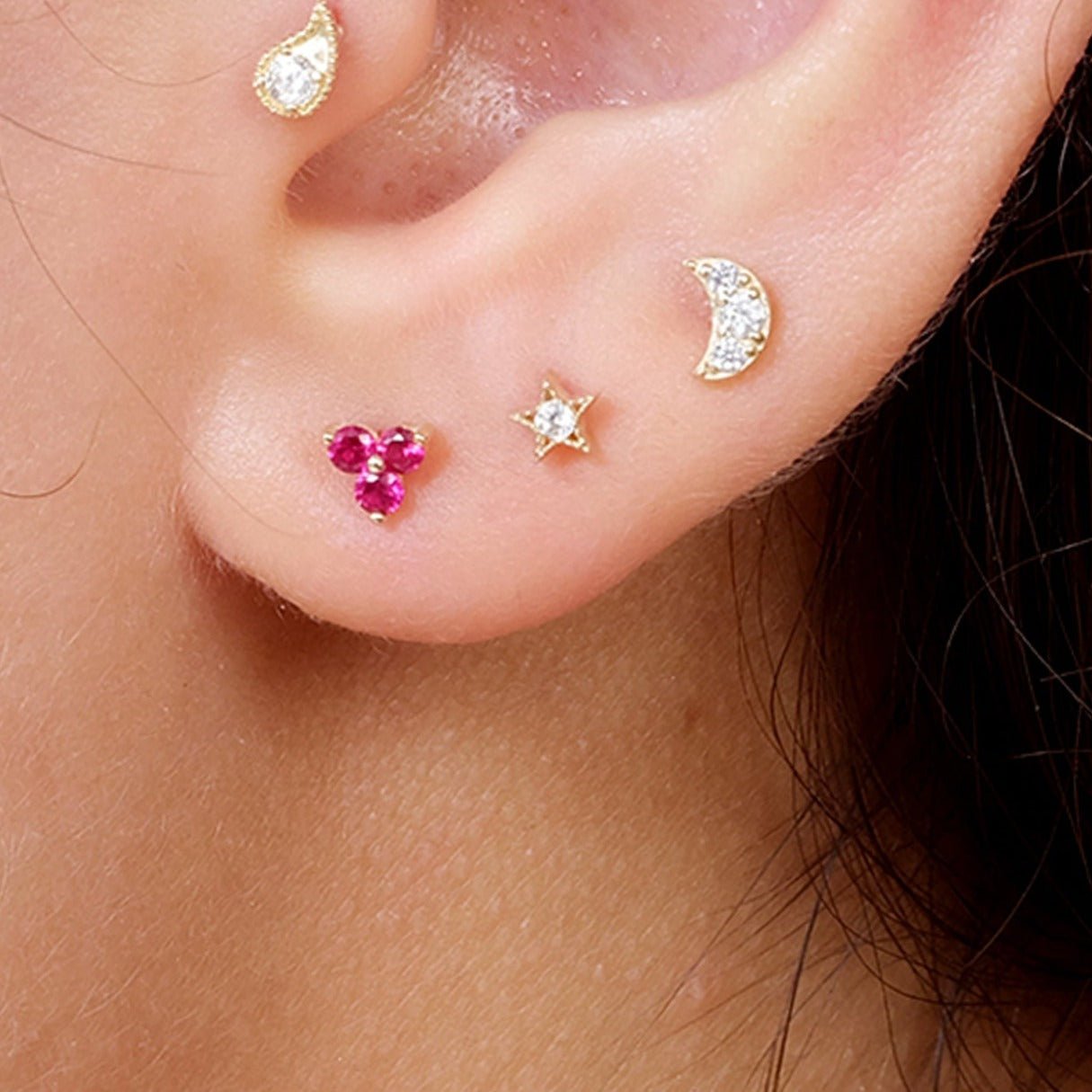 14K White Gold Gemstone Star Flat Back Stud Earrings with Milgrain Detail - Perfect for Bridal, Party & Everyday Wear