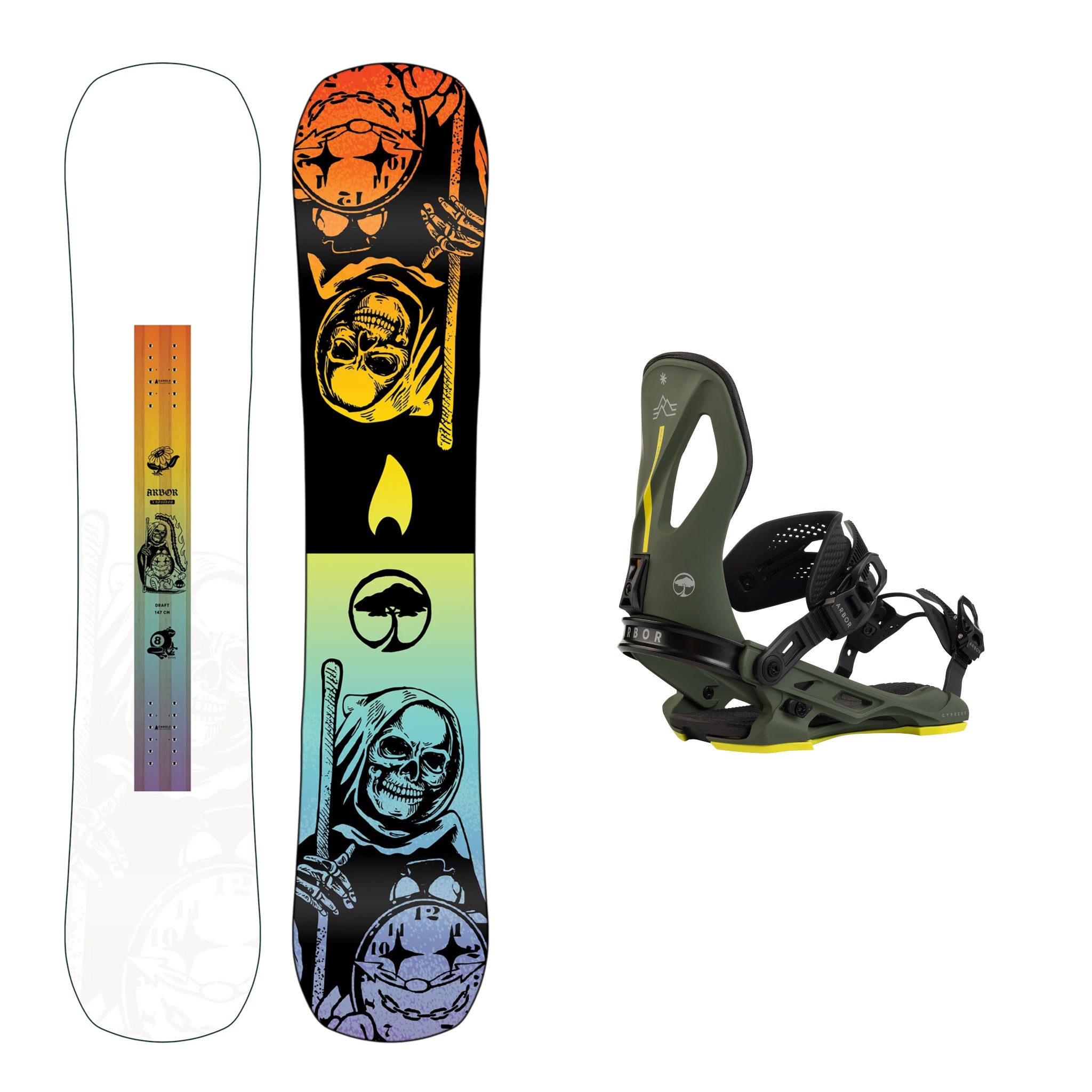 **2025 Arbor Draft Rocker Snowboard with Cypress Pat Moore Bindings - All-Mountain Freestyle Snowboard for Men & Women - Perfect for Park, Powder & Backcountry Riding**