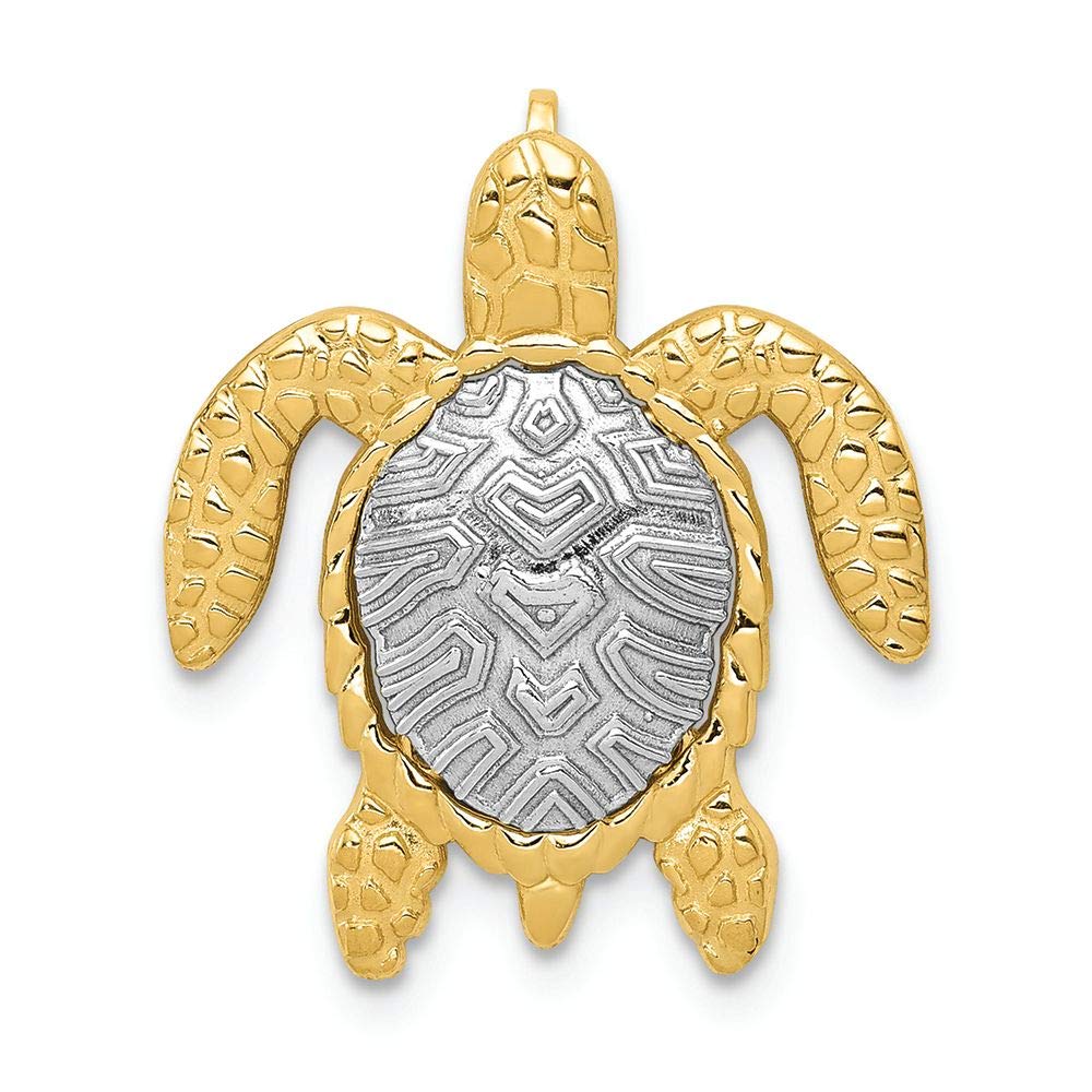 14K Two-Tone Gold Turtle Charm Slide Pendant - White & Yellow Gold Jewelry for Necklace, Bracelet & Gift Giving | FJC Finejewelers