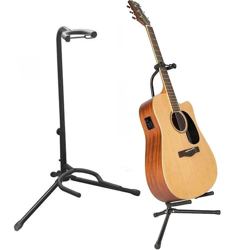 Premium Black Tubular Acoustic/Electric Bass Guitar Stand Holder - Adjustable & Stable for Home, Studio & Stage Performances