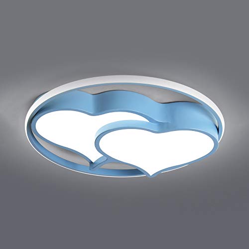 LITFAD Acrylic Heart LED Ceiling Light - Dimmable Modern Flush Mount Lamp for Kids Bedroom, Nursery, or Playroom - Remote Control & Stepless Dimming - Nordic Style Candy Blue - Perfect for Romantic Decor, Children's Rooms, and Cozy Spaces