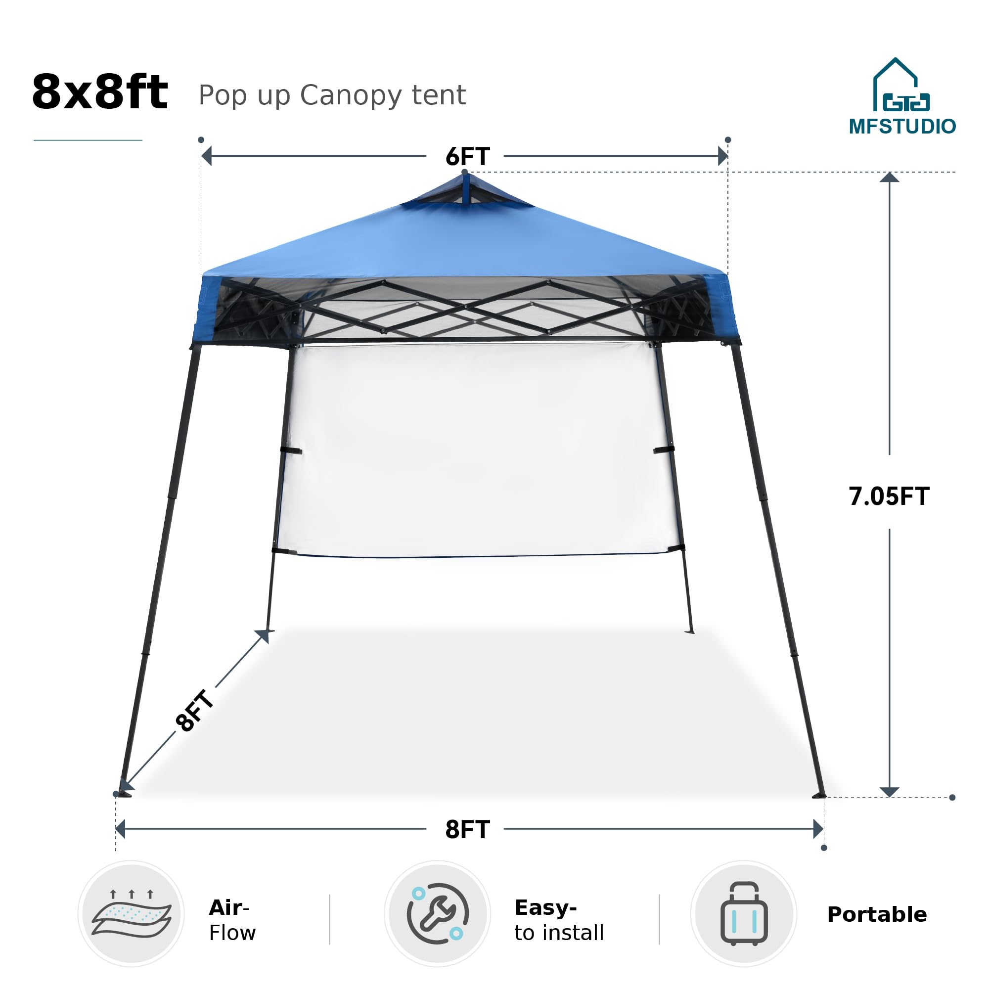 MFSTUDIO 10x10 Pop Up Canopy Tent - Waterproof Outdoor Gazebo with Sidewall, Portable Sun Shelter for Beach, Camping, Backyard Parties, Picnics & Tailgating - Light Blue Patio Canopy for Instant Shade & Rain Protection