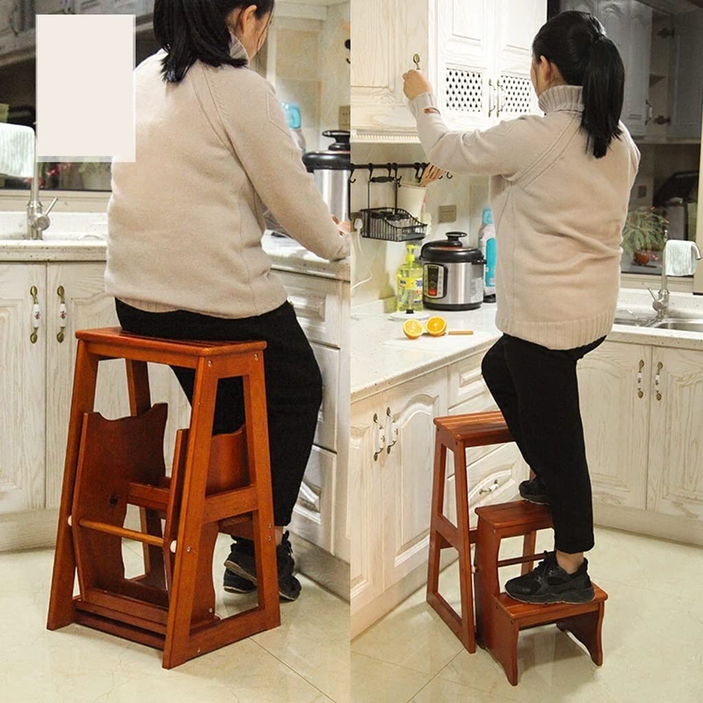 KAZUP 3-Step Wooden Folding Step Stool for Home, Indoor Climbing Stool with Non-Slip Surface, Compact Ladder Chair for Kitchen, Bathroom & Kids - Perfect for Reaching High Shelves, Organizing & Toddler Independence