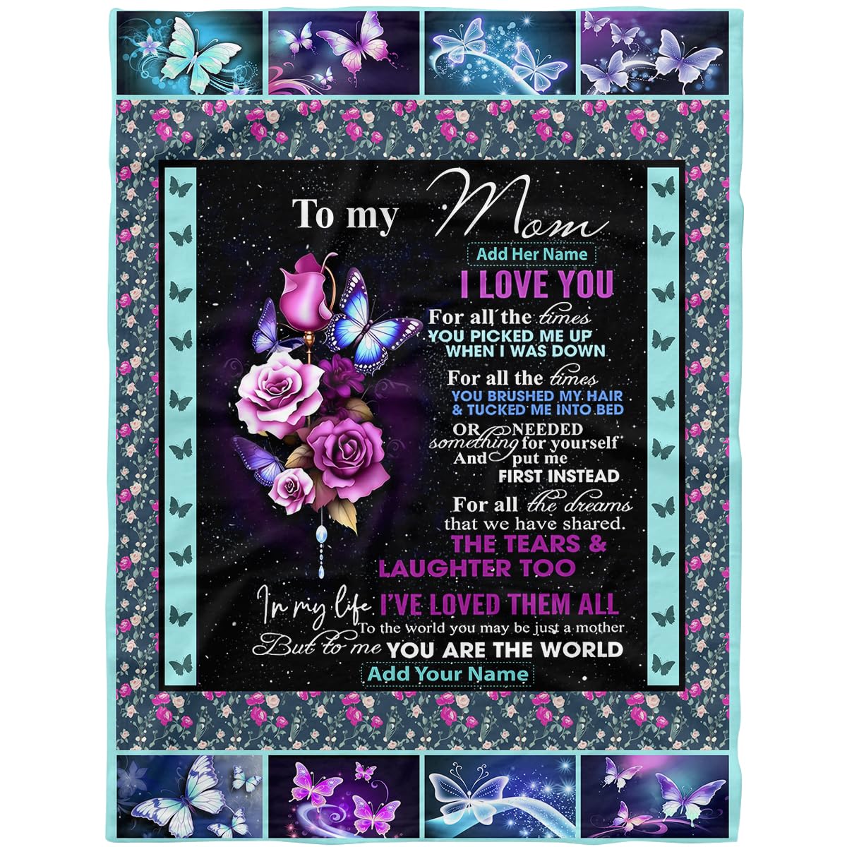 Personalized Mom Blanket - Custom Gift from Daughter or Son - Soft Throw Blanket for Mother's Day, Birthday & Christmas - Heartwarming Present for Mom to Use at Home, Office or Travel