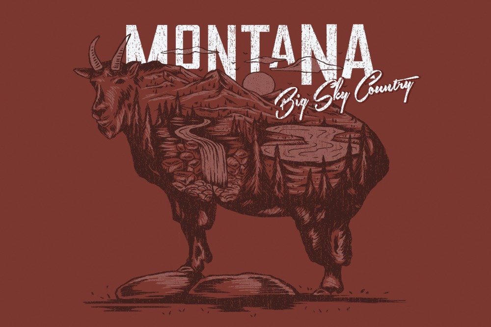 Montana Mountain Goat Scenery Animal Silhouette Wall Art - 36x54 Giclee Gallery Print, Big Sky Country Travel Poster for Home & Office Decor | Perfect for Nature Lovers, Western Style Interiors & Cabin Wall Decor