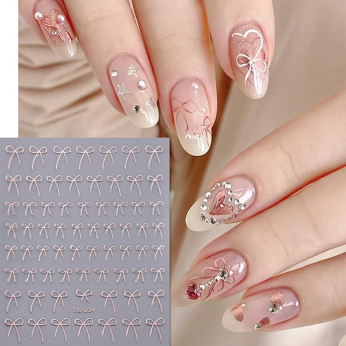 6 Pcs Valentine's Nail Stickers - Black White Gold Bow Nail Art Decals | DIY Manicure Kit for Women, Party Decorations & Gift Ideas for Girlfriends