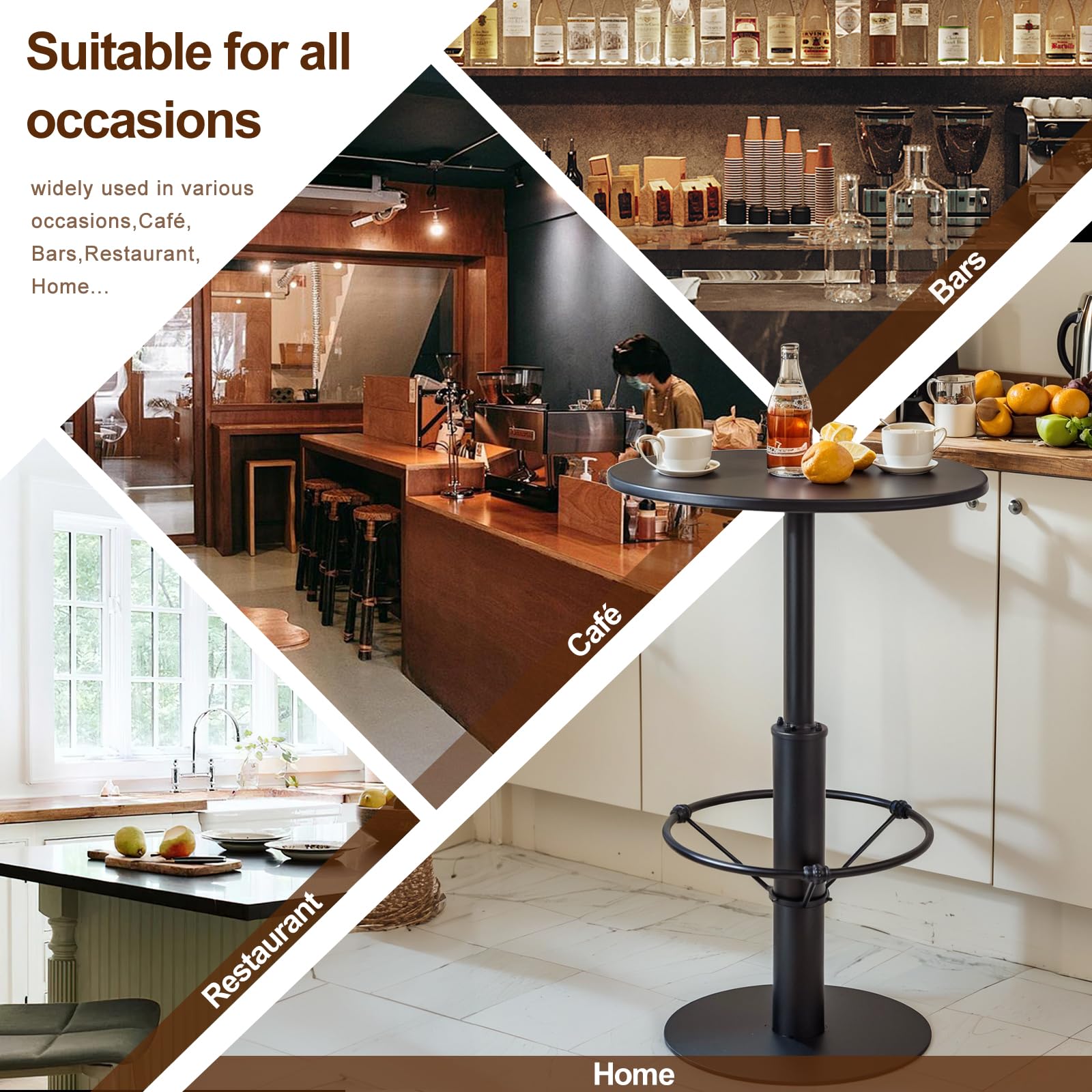 LOKKHAN 37.4 Inch Rustic Industrial Bar Height Table - 23.6 Inch Round Metal Pub Table for Dining Room, Bistro & Cocktail Standing - Matte Black Finish - Perfect for Home Bars, Restaurants & Outdoor Entertaining