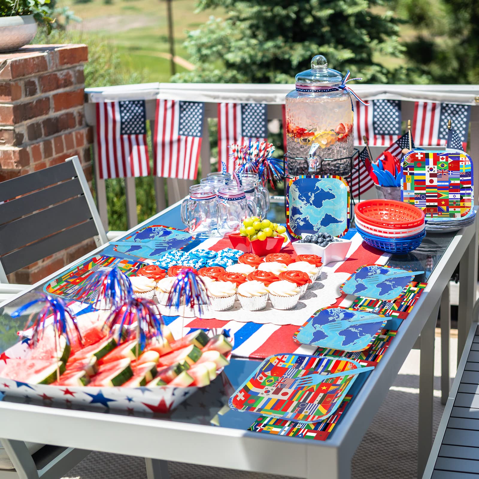 96 Pcs International World Flags Plates & Napkins Set - Travel Themed Party Supplies for Baby Shower, Birthday, Retirement Decorations - Around the Globe Tableware Favors Serving 24 Guests - Perfect for Travel-Themed Parties, Cultural Events & Global Celebrations