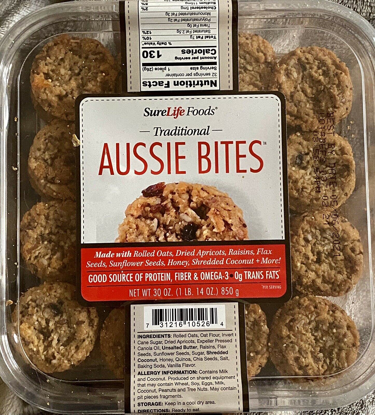 Gourmet Kitchn SureLife Foods Traditional Aussie Bites Protein Cookies - Quinoa, Chia & Rolled Oats, 270mg Omega-3 per Serving, 16oz | Healthy Snack for Workouts, Hiking & On-the-Go Nutrition
