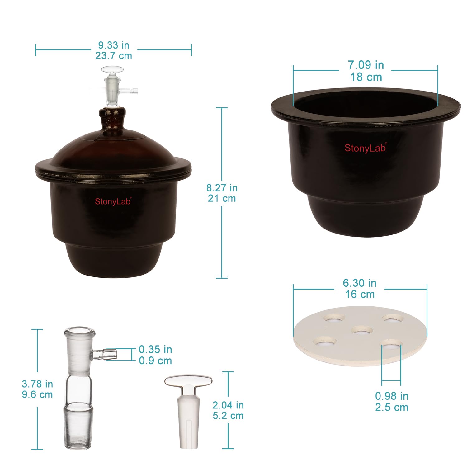 Stonylab 7.1 Inch Amber Glass Vacuum Desiccator with Glass Vacuum Valve & Porcelain Plate - Lab-Grade Moisture Protection for Chemicals, Pharmaceuticals & Electronics Storage | Ideal for Laboratories, Research & Industrial Use