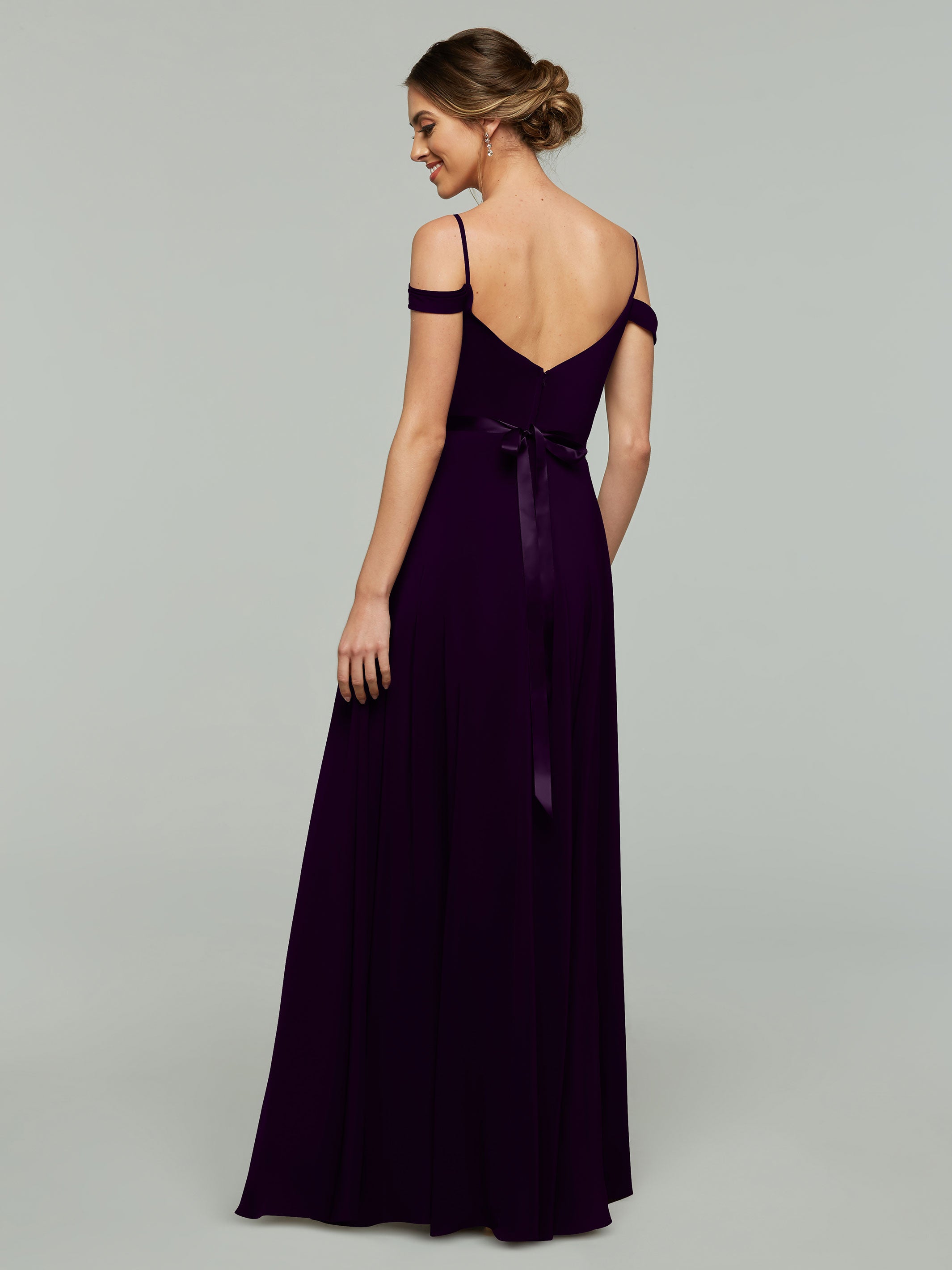 Elegant Off-The-Shoulder Stretch Chiffon A-Line Bridesmaid Dress with Sash - Perfect for Weddings, Formal Events & Special Occasions